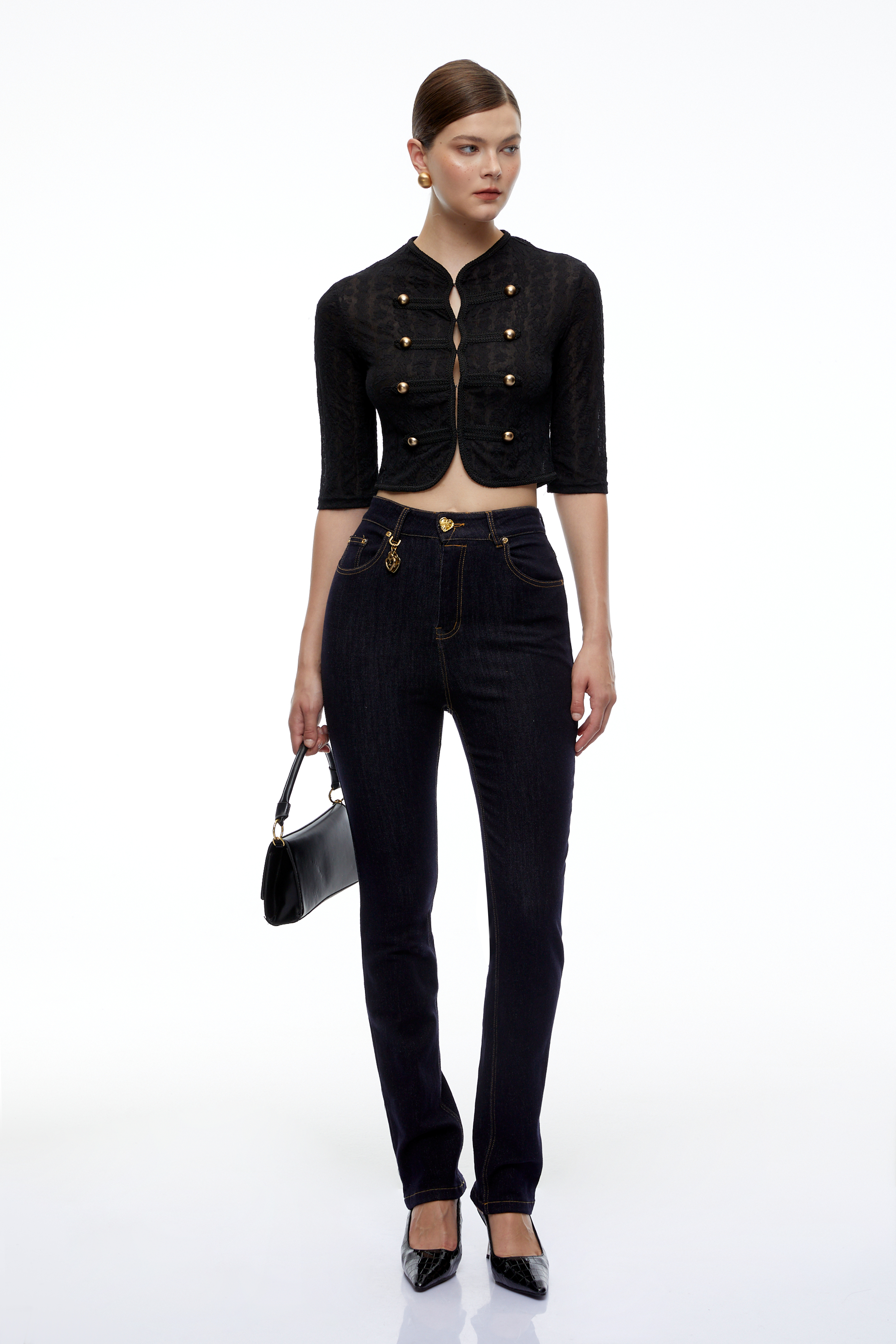 Helena Black Lace Cropped Jacket