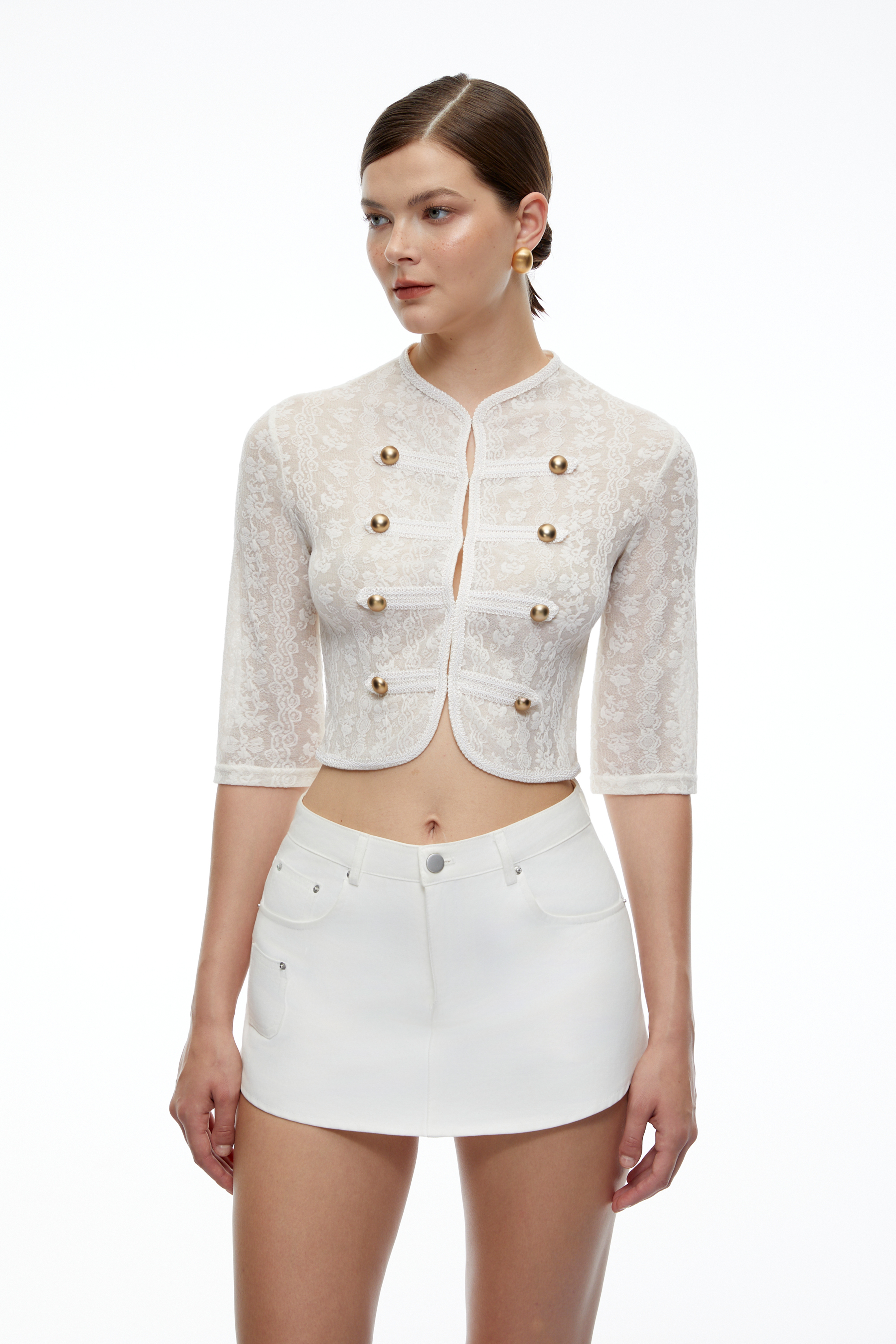 Helena Neutral Lace Cropped Jacket