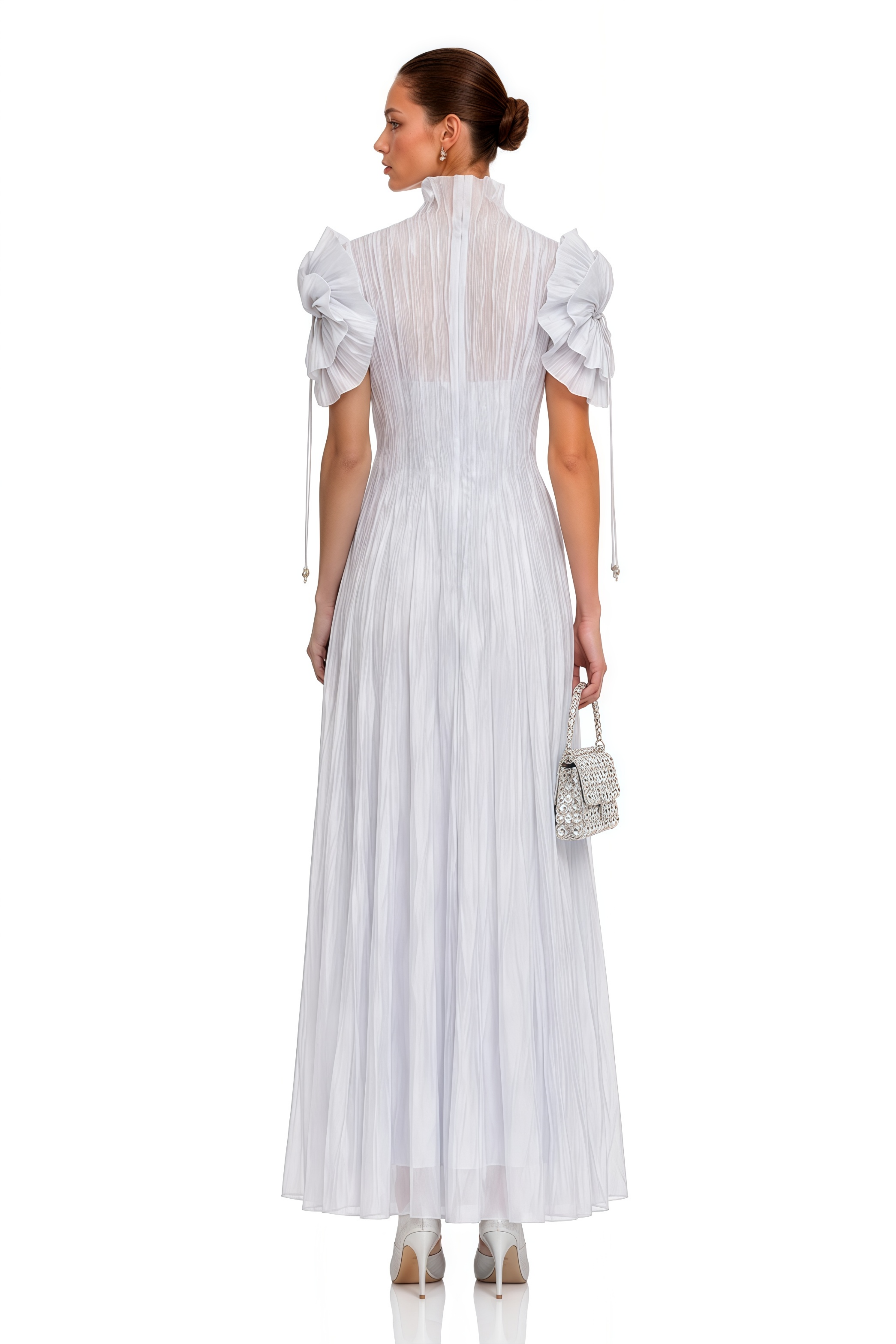 Helene Purple High Neck Pleated Puff Sleeve Maxi Dress