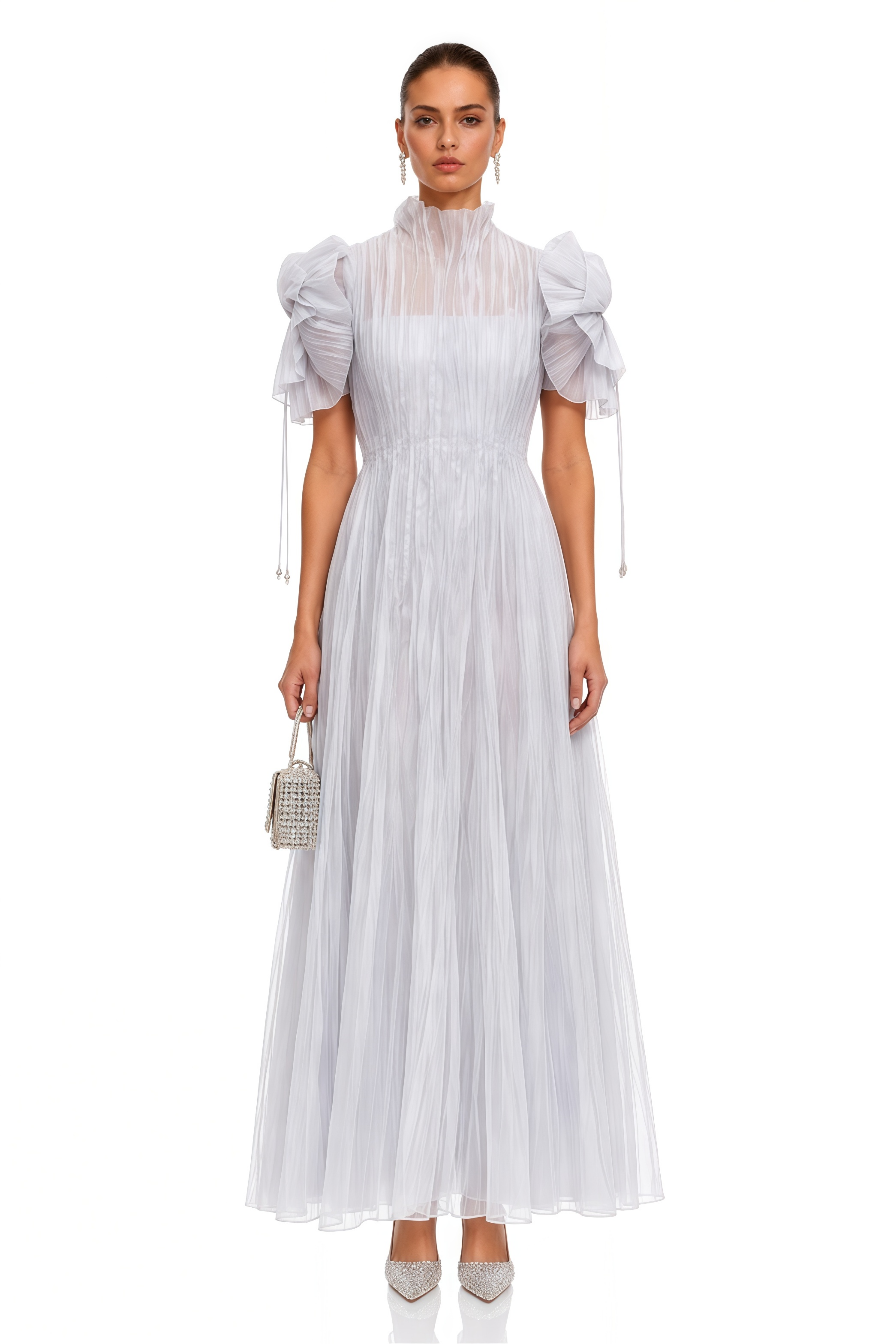 Helene Purple High Neck Pleated Puff Sleeve Maxi Dress – Miss