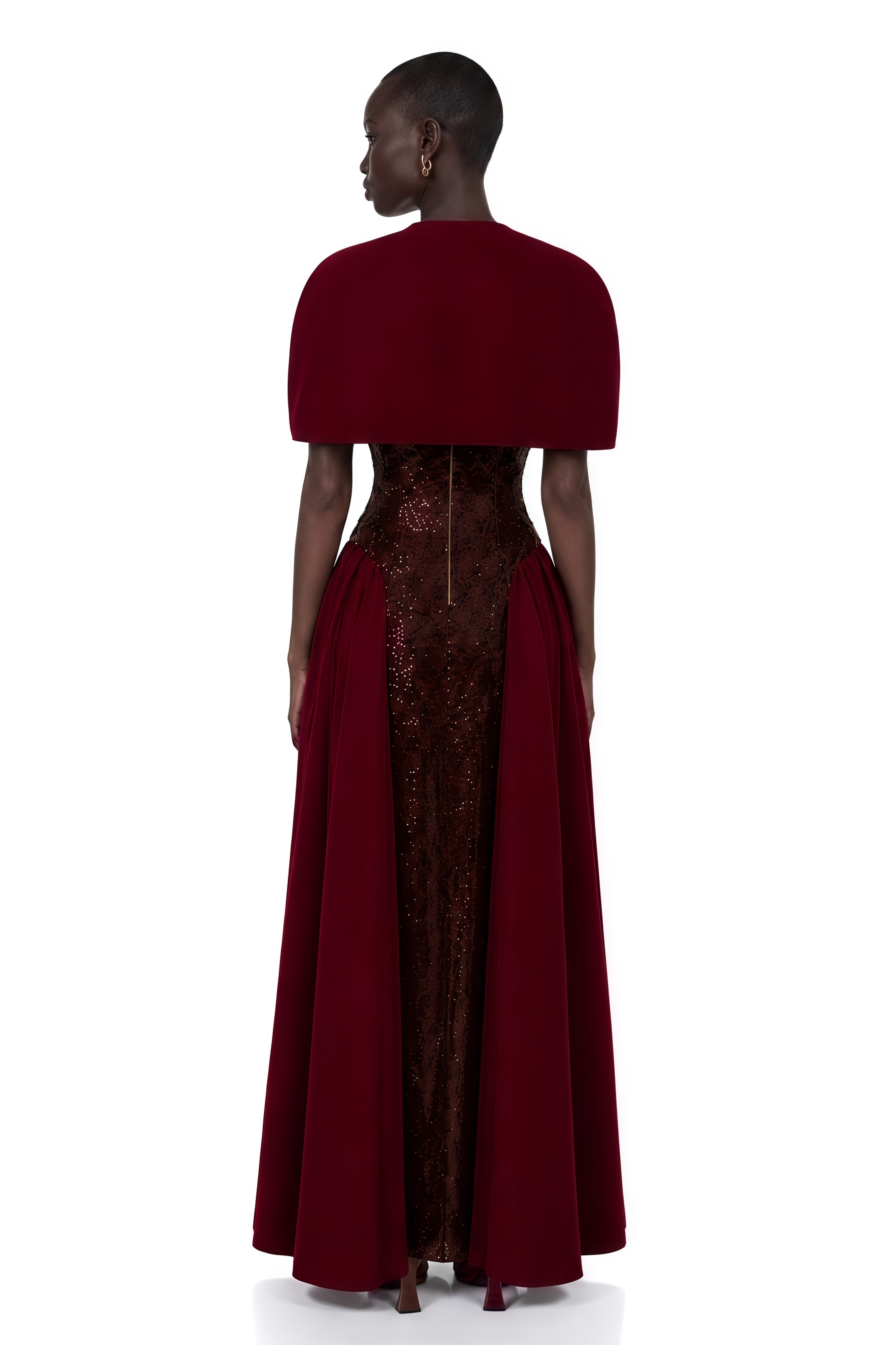 Henrietta Burgundy Sequin Maxi Dress with Cape