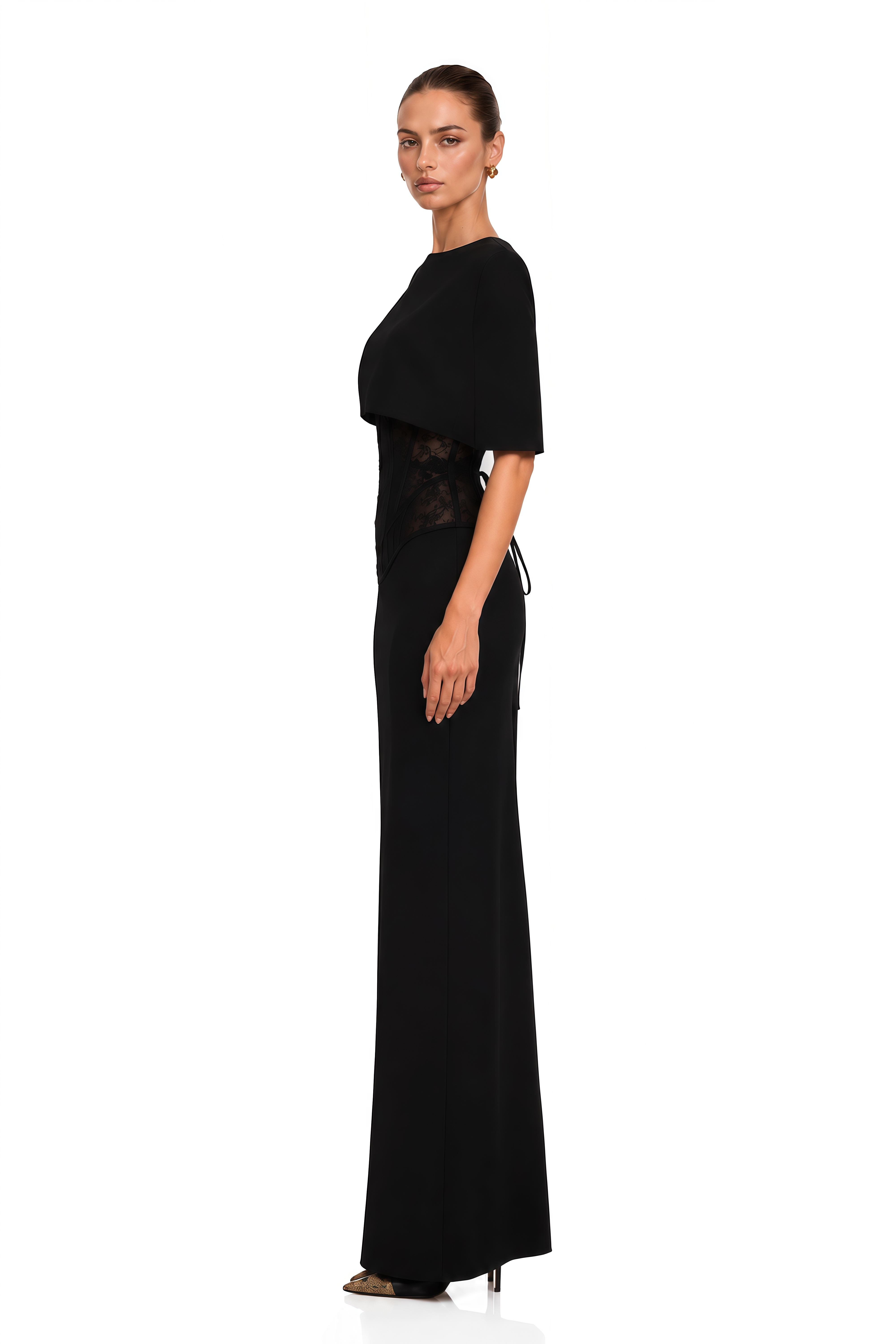 Hetty Black Lace Corset Cape & Maxi Skirt Set