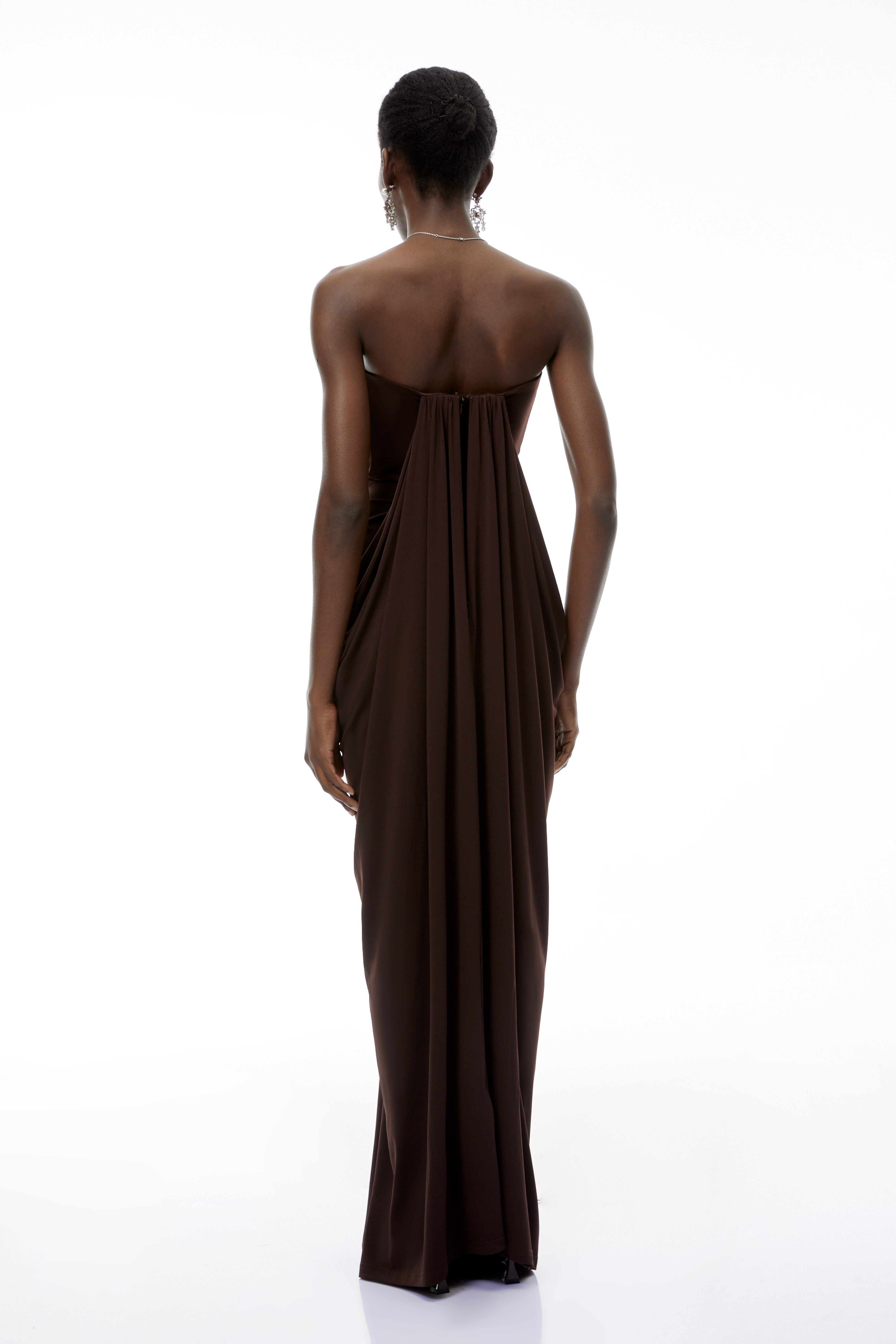 Brown Off-Shoulder Ruched Dress