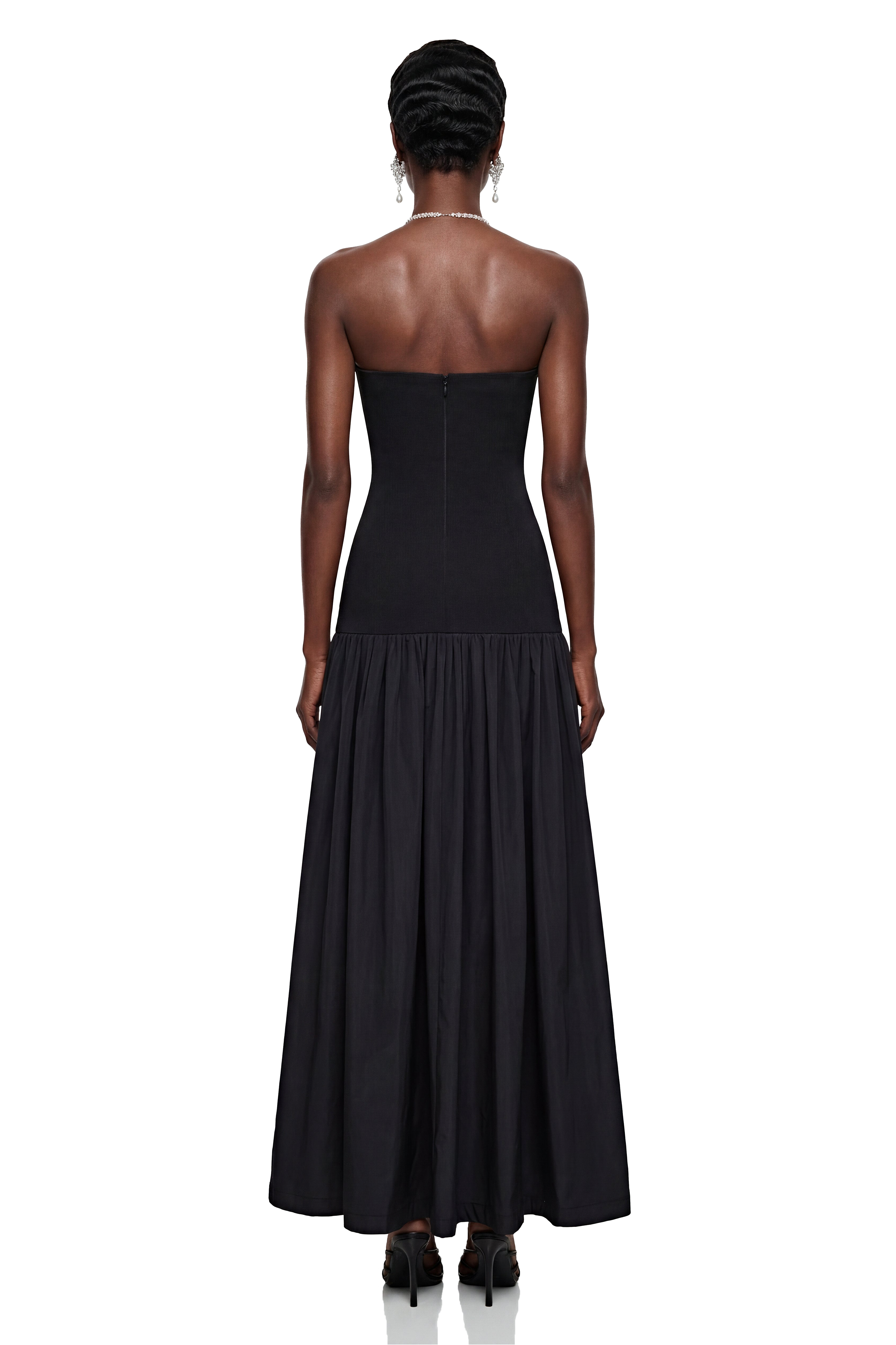 Hypatia Black Off Shoulder Ruched Maxi Dress