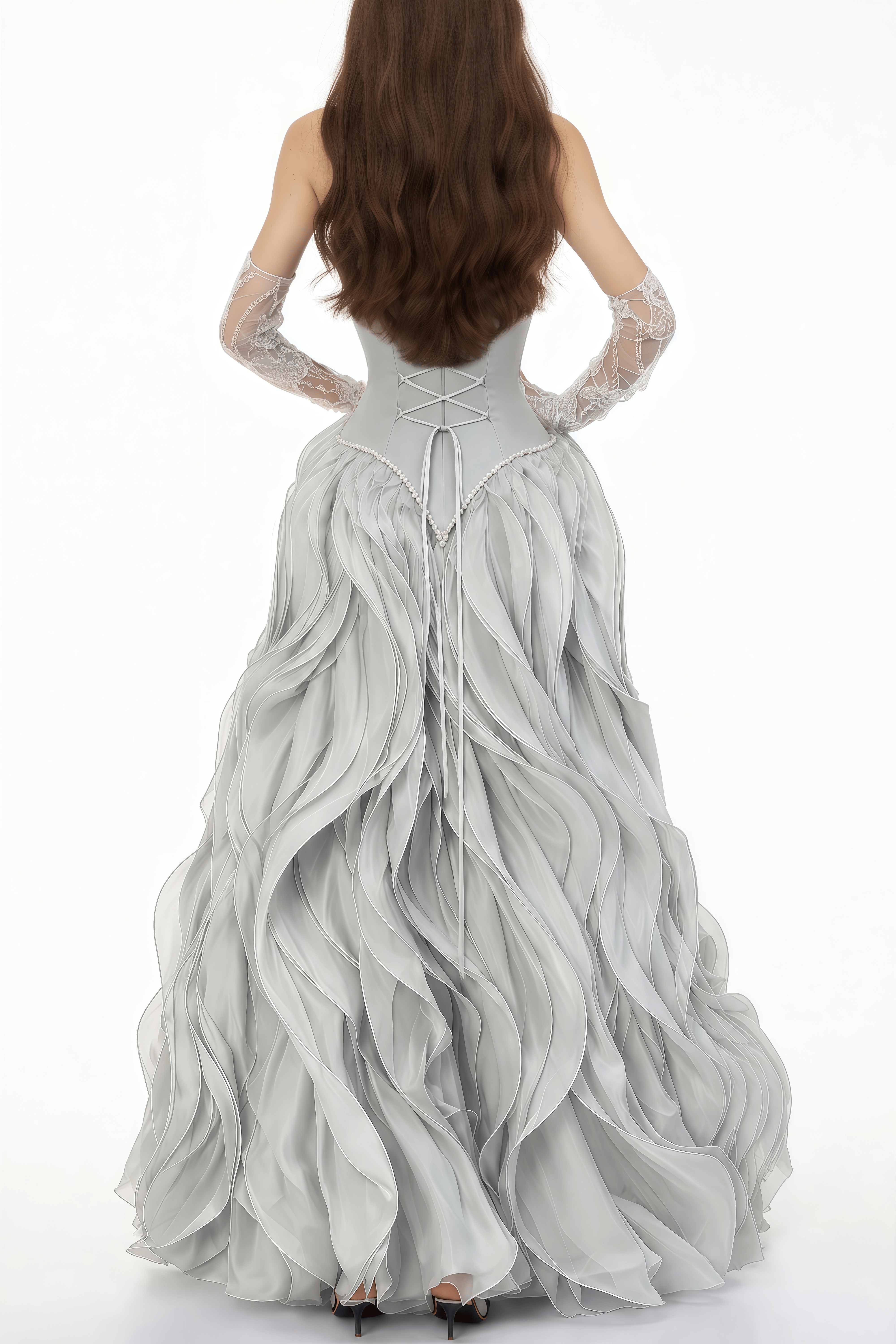 Ianthe Dusty Blue Ruffled Tulle Maxi Dress (Without Gloves)