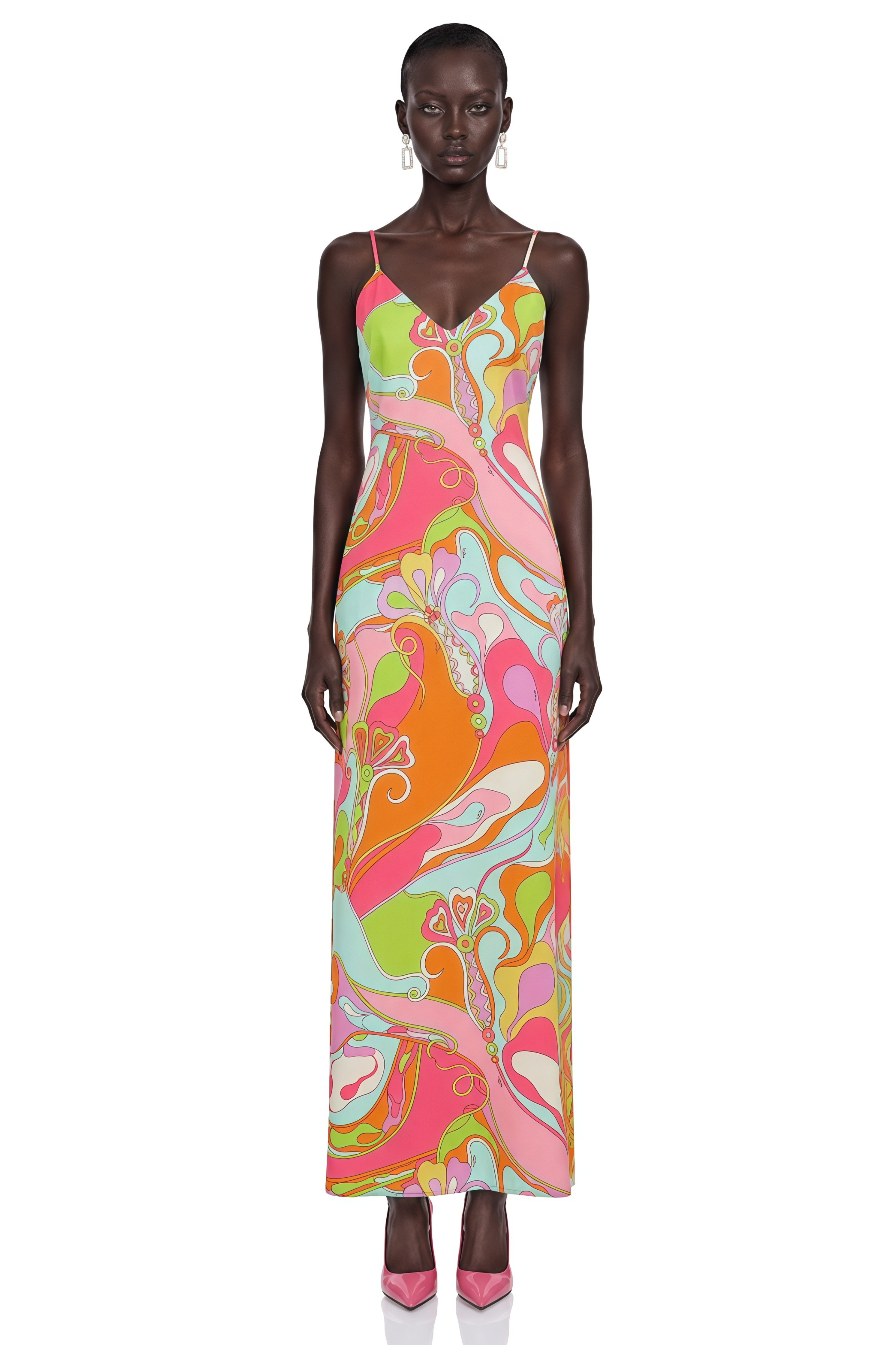 Ianthe Pink Printed Spaghetti Strap Maxi Dress