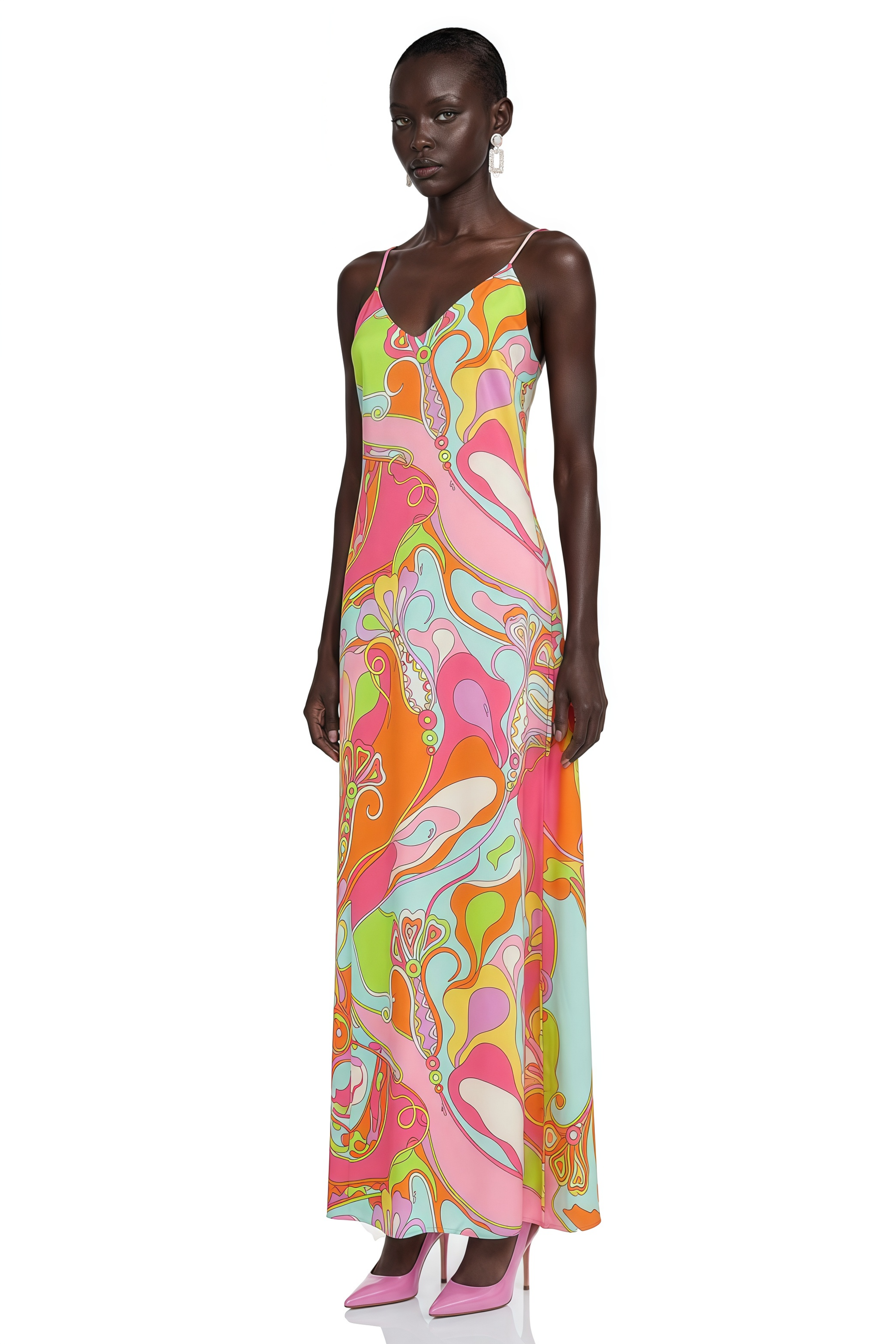 Ianthe Pink Printed Spaghetti Strap Maxi Dress