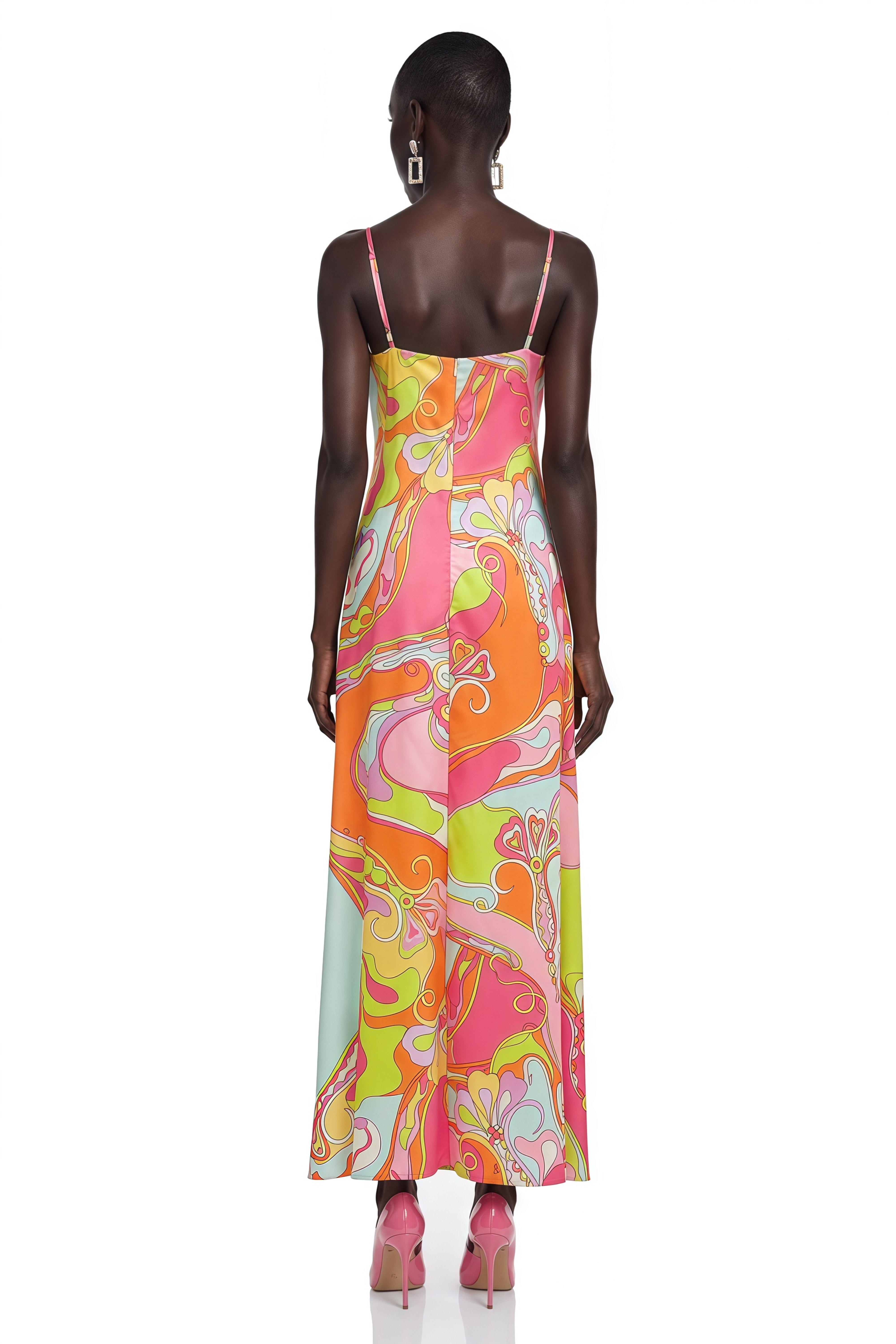 Ianthe Pink Printed Spaghetti Strap Maxi Dress