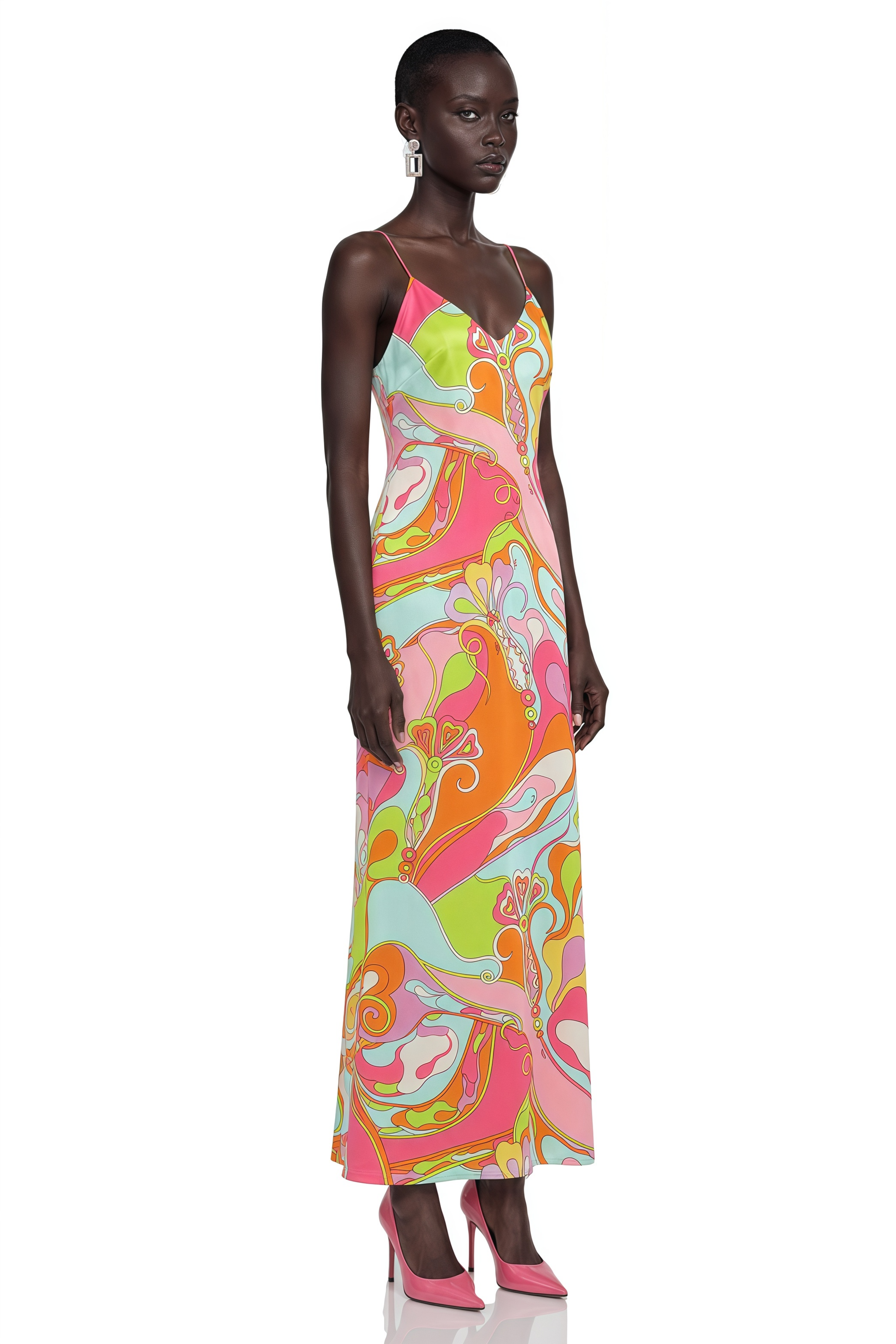 Ianthe Pink Printed Spaghetti Strap Maxi Dress