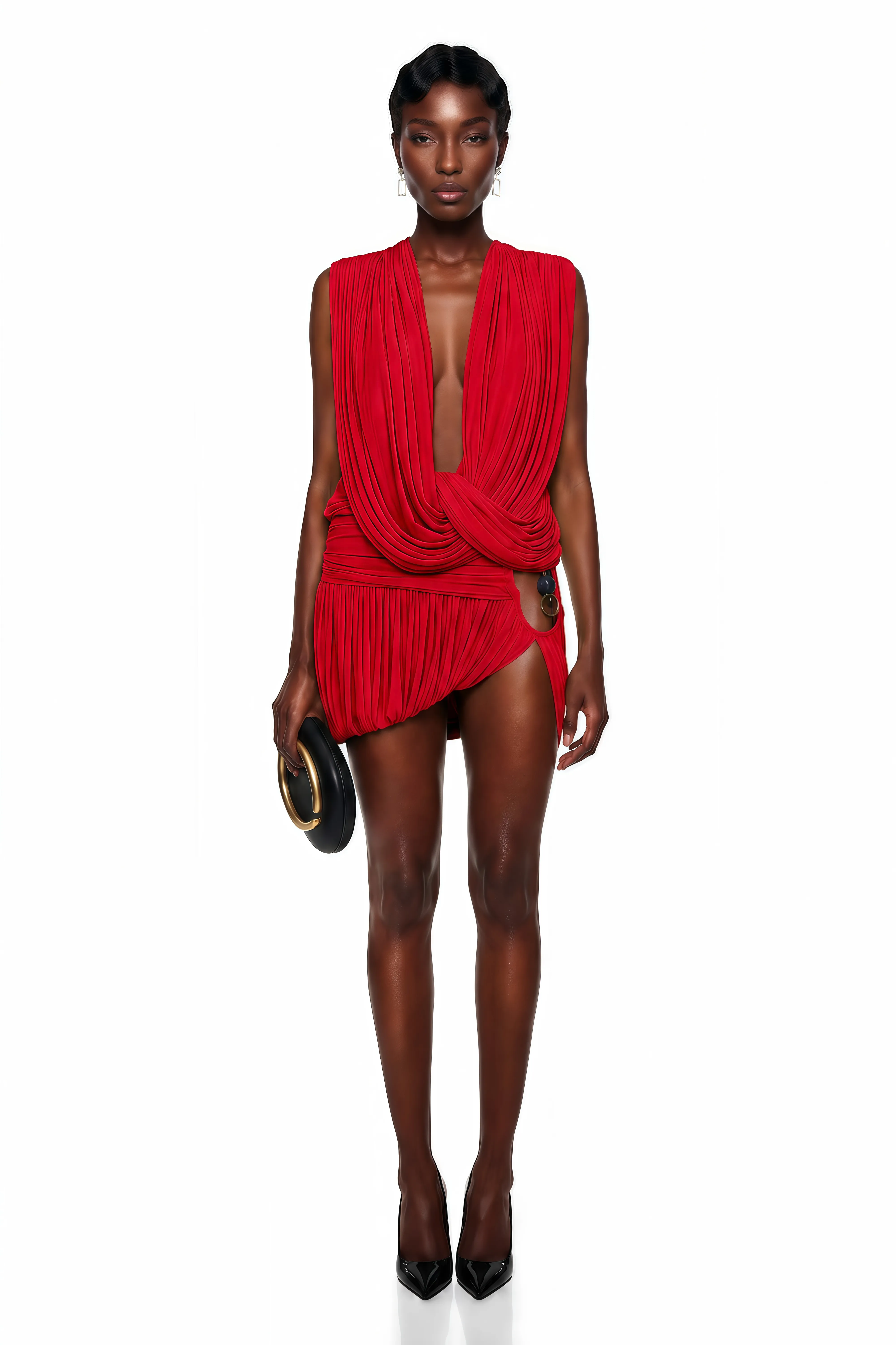 Idalina Red Cross Front Ruched Top & Skirt Set