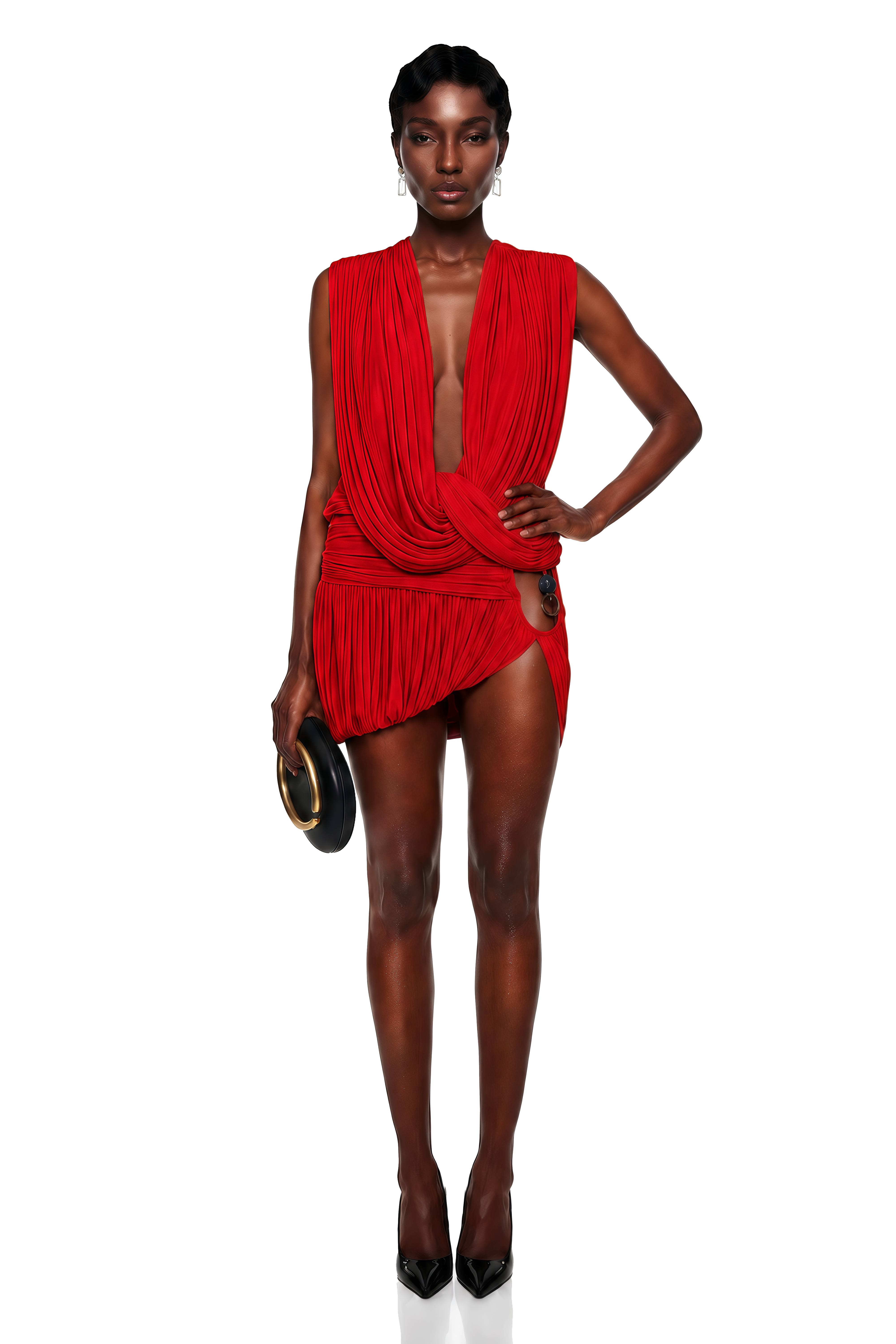 Idalina Red Cross Front Ruched Top & Skirt Set