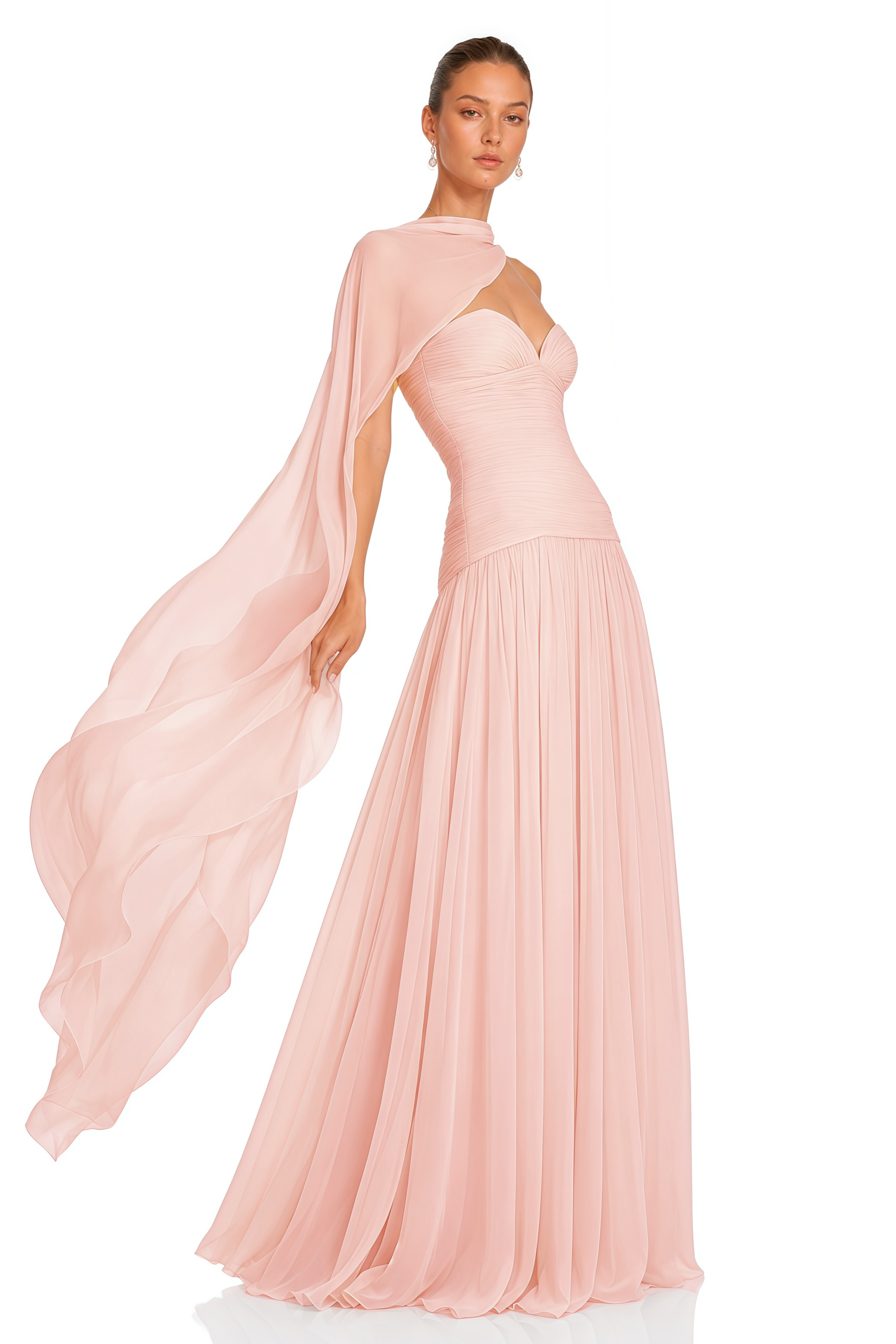 Ilona Pink Ruched Maxi Dress with Cape