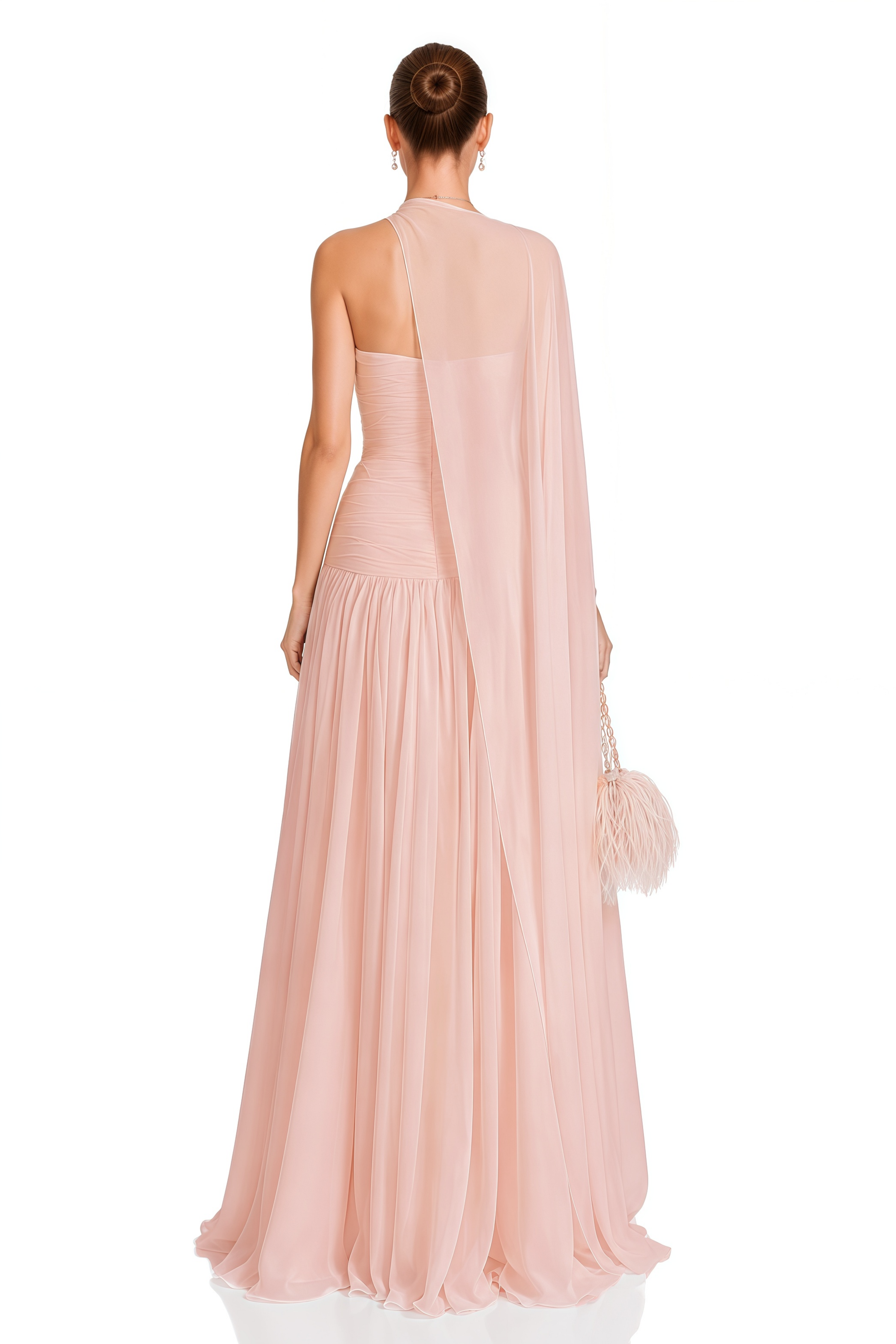 Ilona Pink Ruched Maxi Dress with Cape
