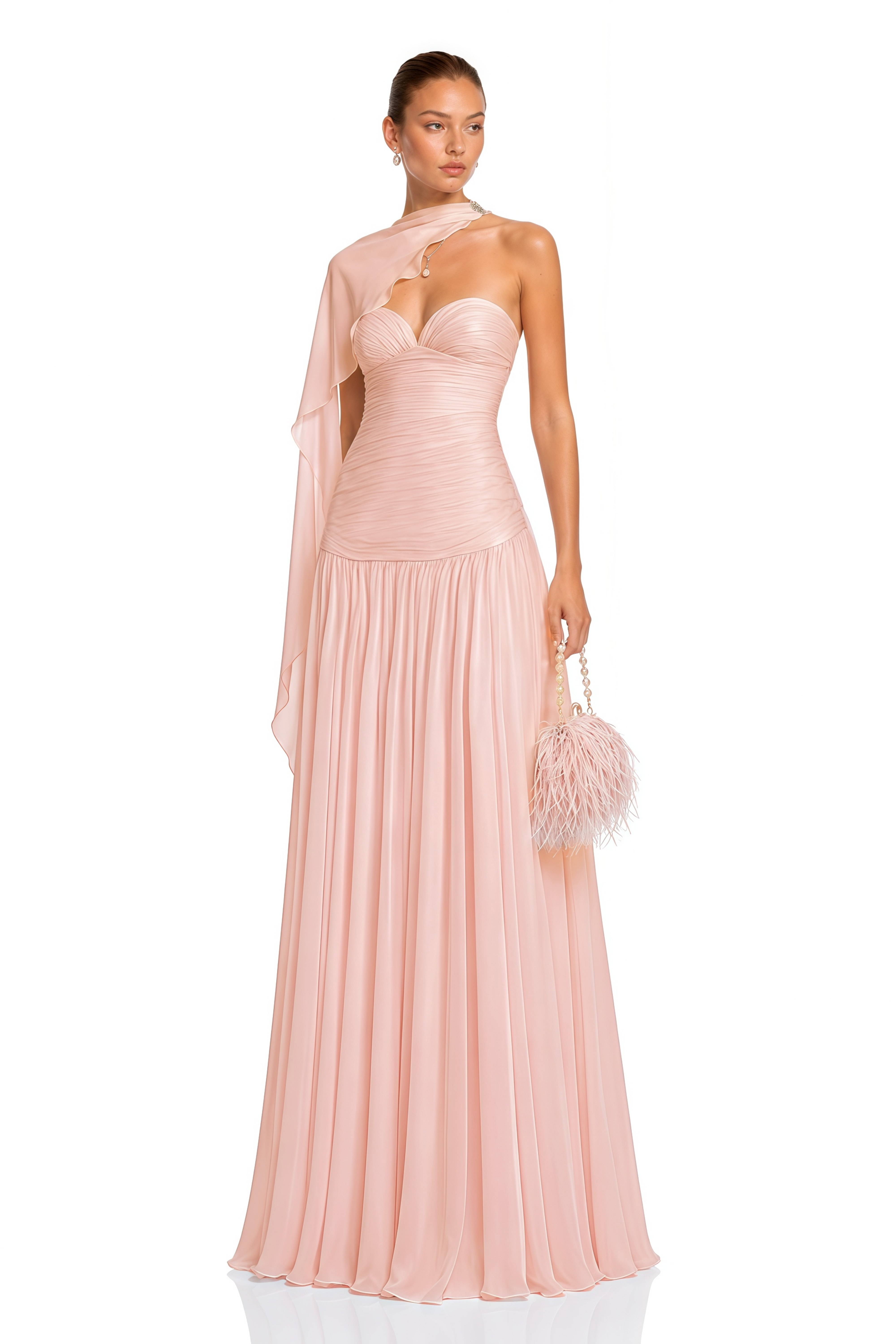 Ilona Pink Ruched Maxi Dress with Cape
