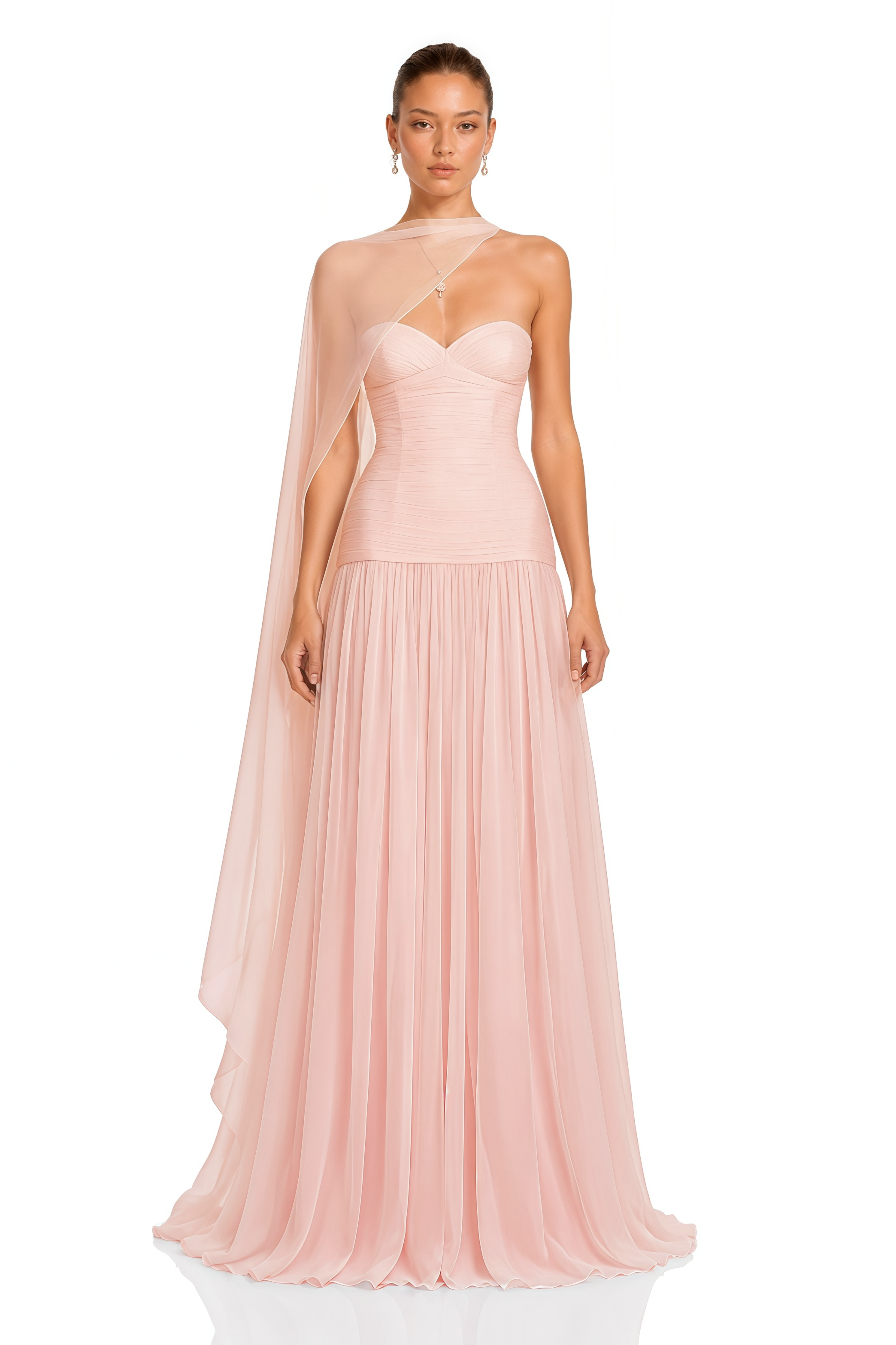 Ilona Pink Ruched Maxi Dress with Cape