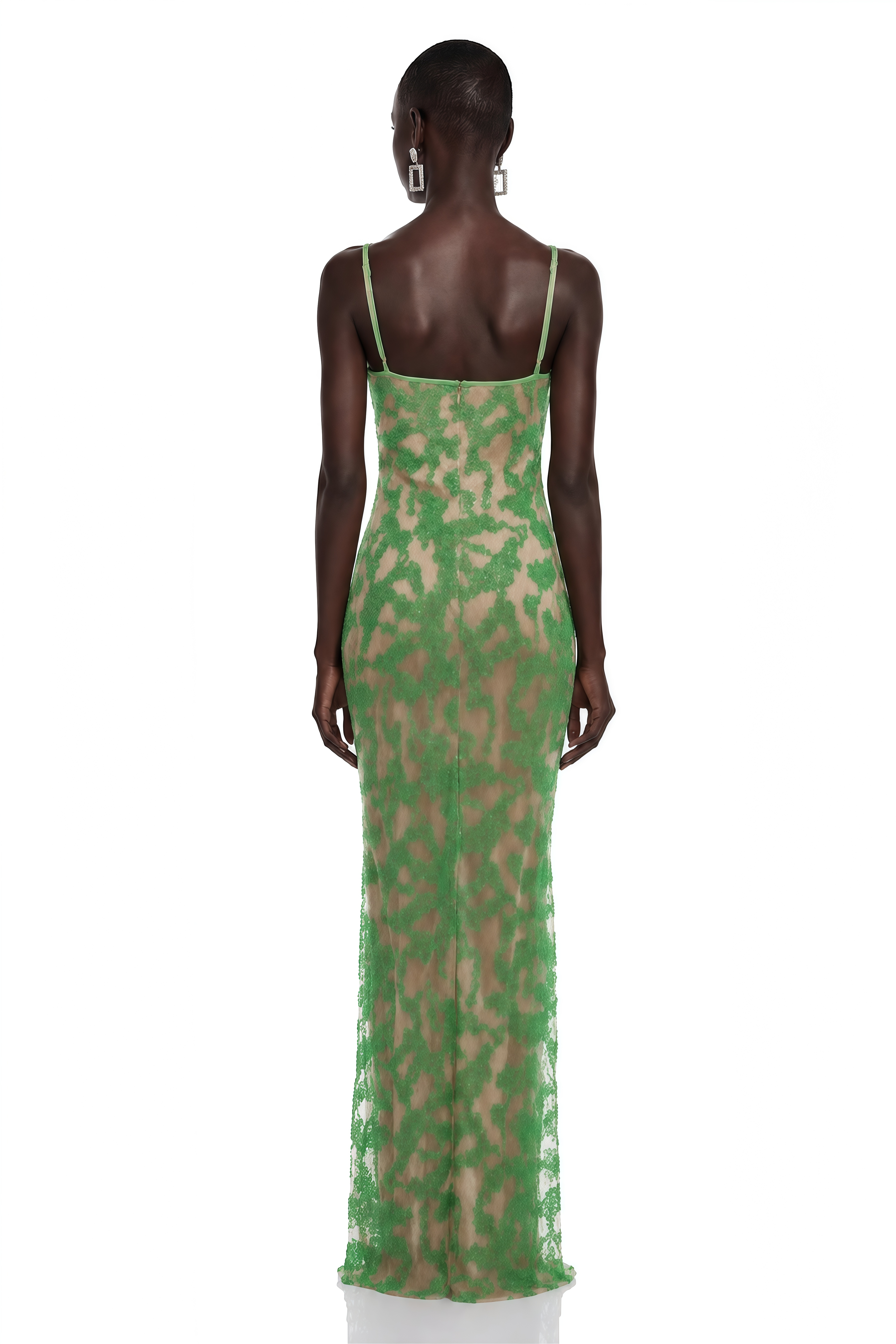Inara Green Embellished Spaghetti Strap Maxi Dress