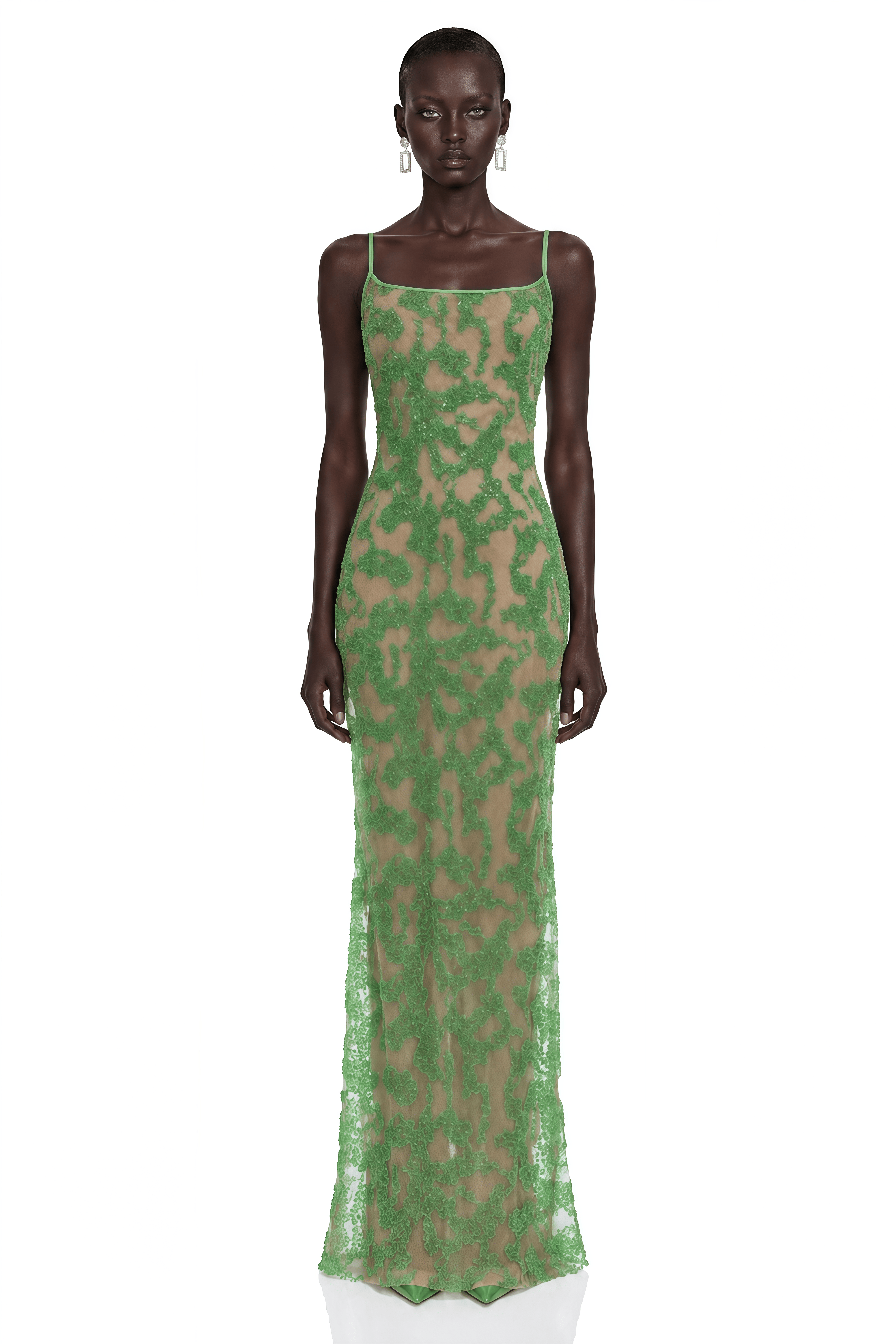 Inara Green Embellished Spaghetti Strap Maxi Dress