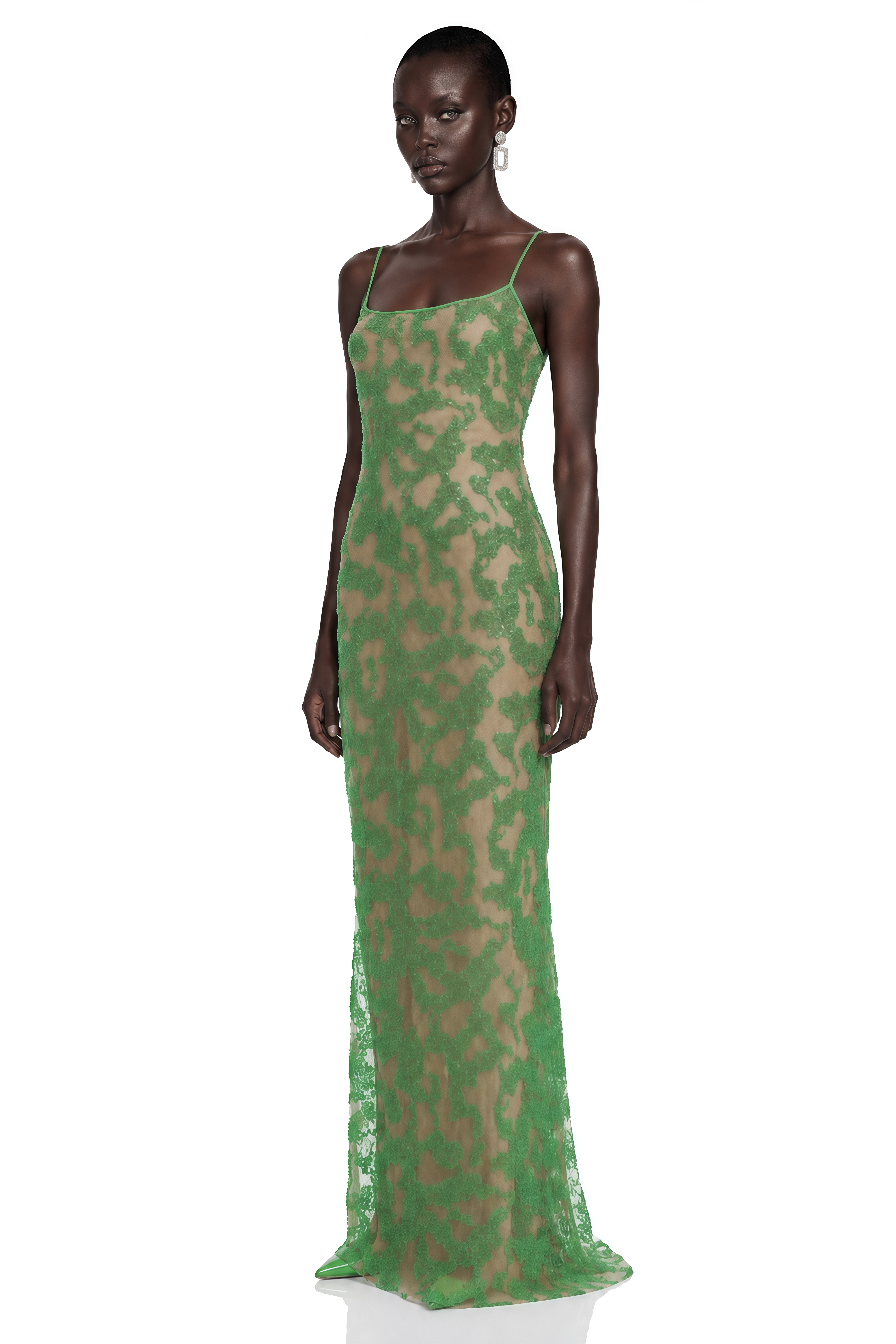 Inara Green Embellished Spaghetti Strap Maxi Dress