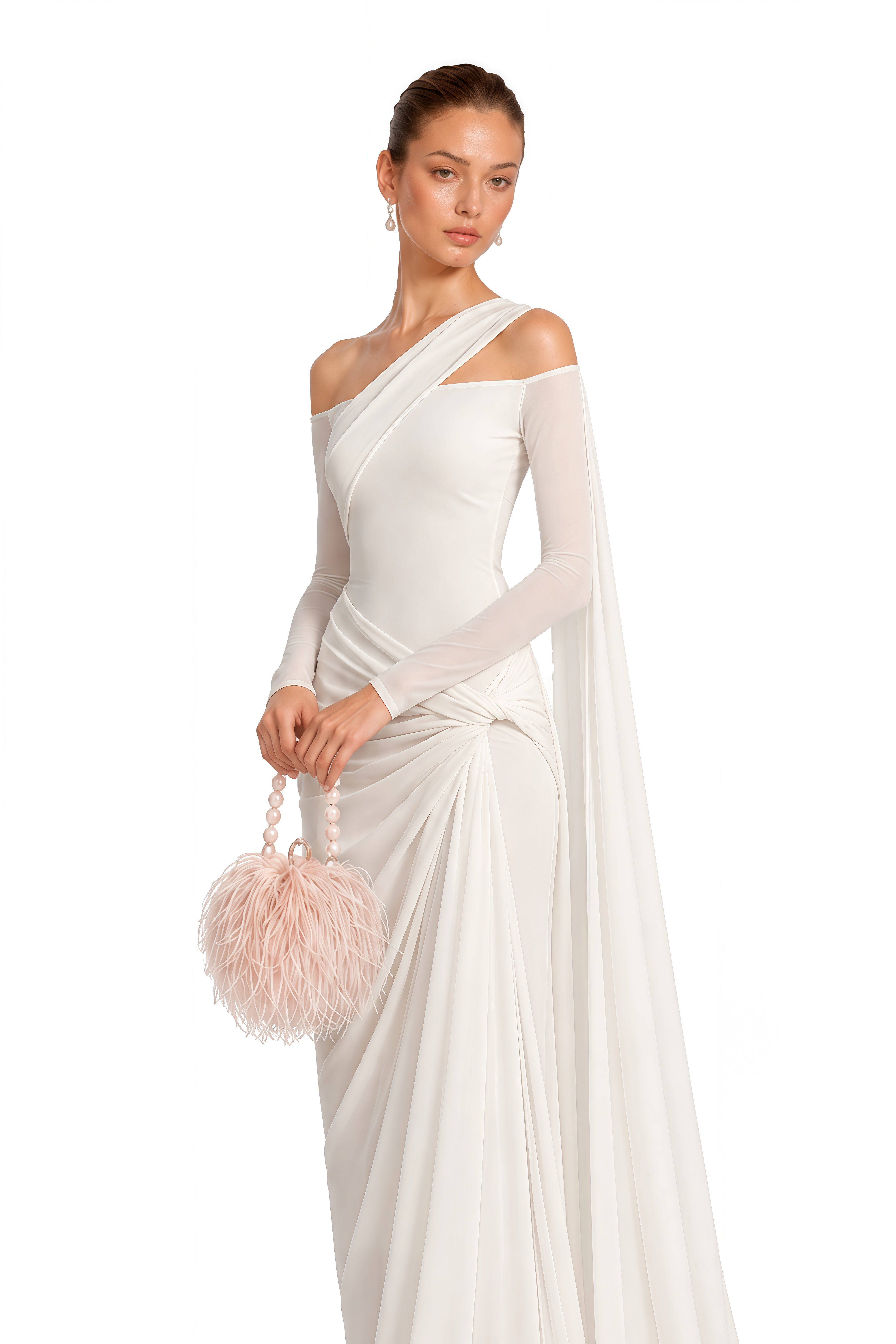 Indie Ivory Asymmetrical Draped Maxi Dress