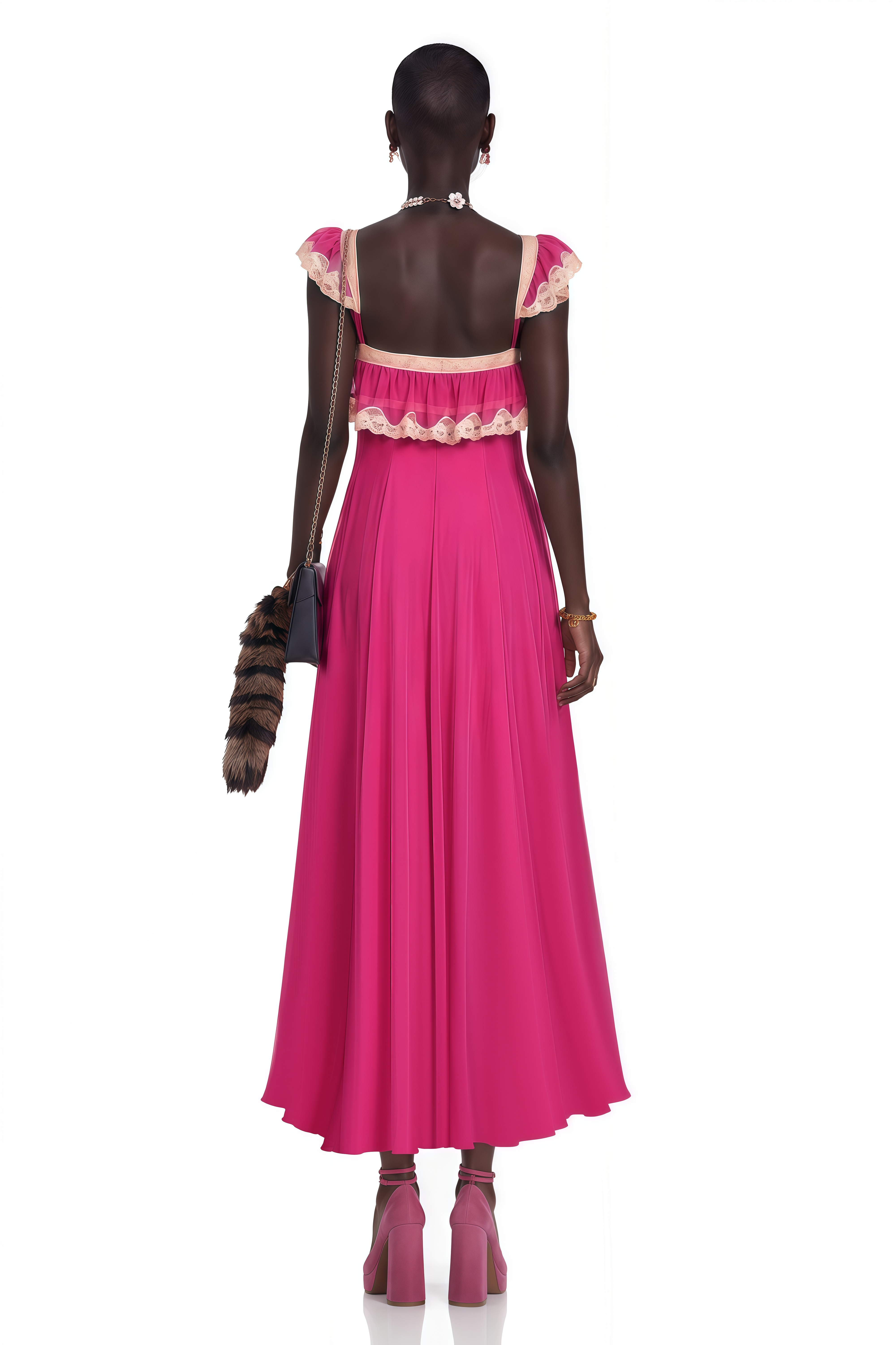 Ines Fuchsia Lace Trim Maxi Dress