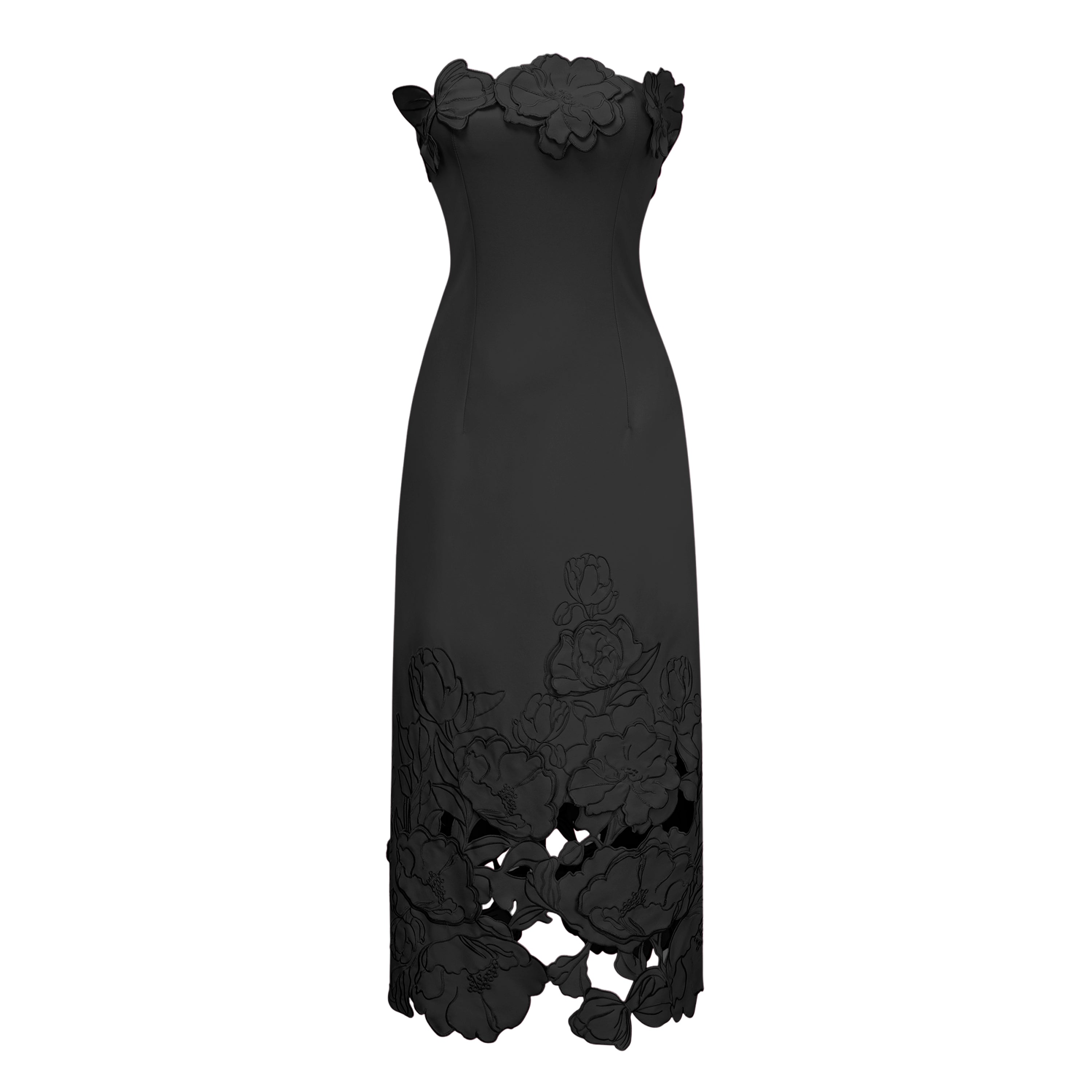 Strapless Floral Embroidered Maxi Dress