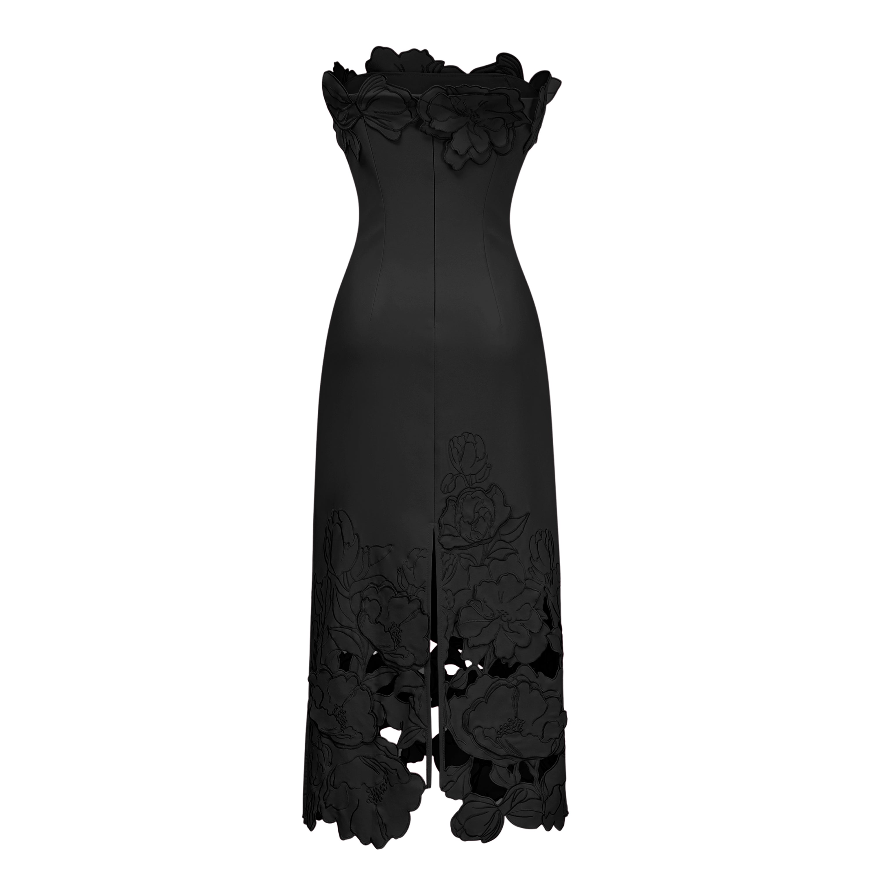 Strapless Floral Embroidered Maxi Dress