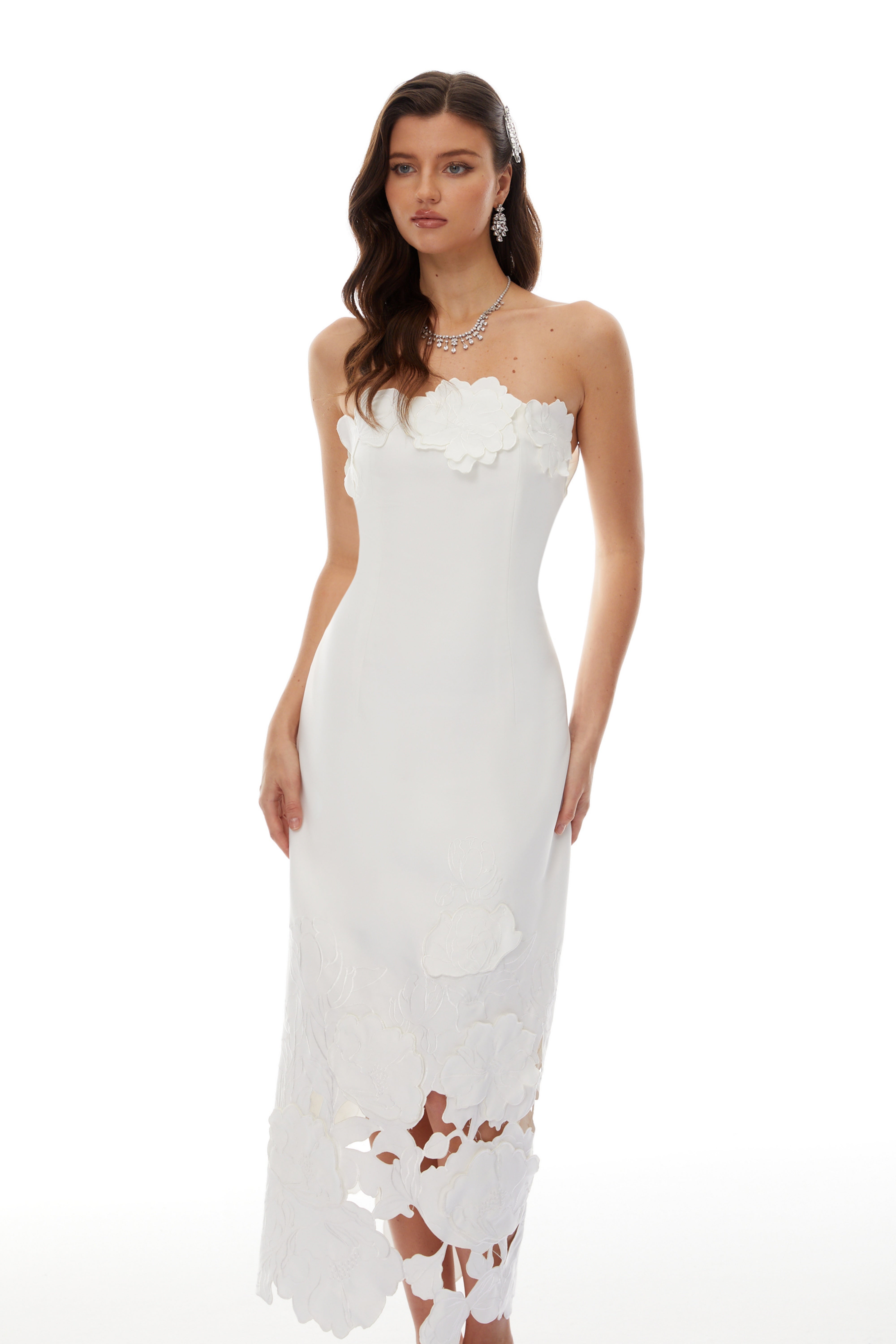 Strapless Floral Embroidered Maxi Dress