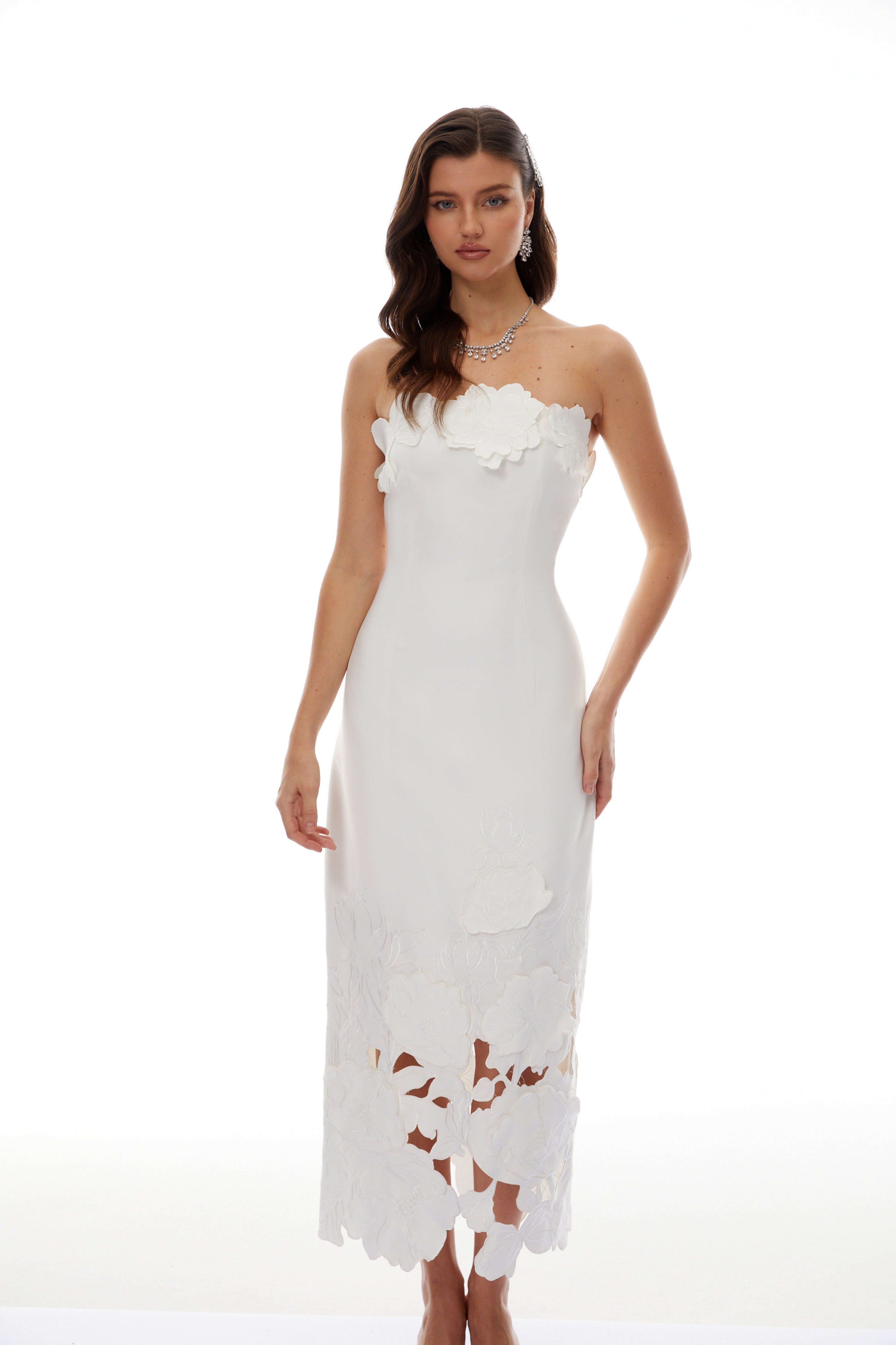 Strapless Floral Embroidered Maxi Dress