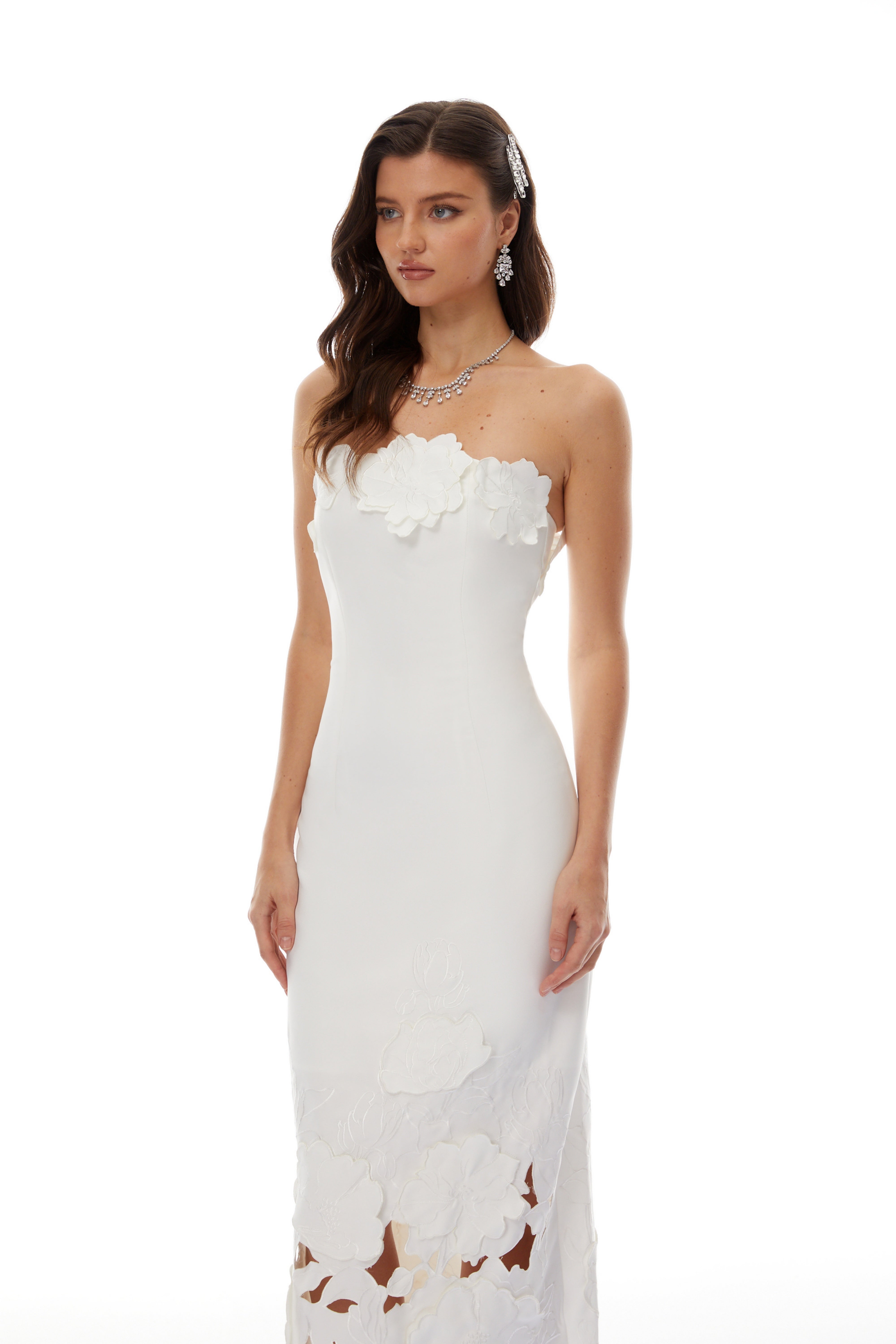 Strapless Floral Embroidered Maxi Dress