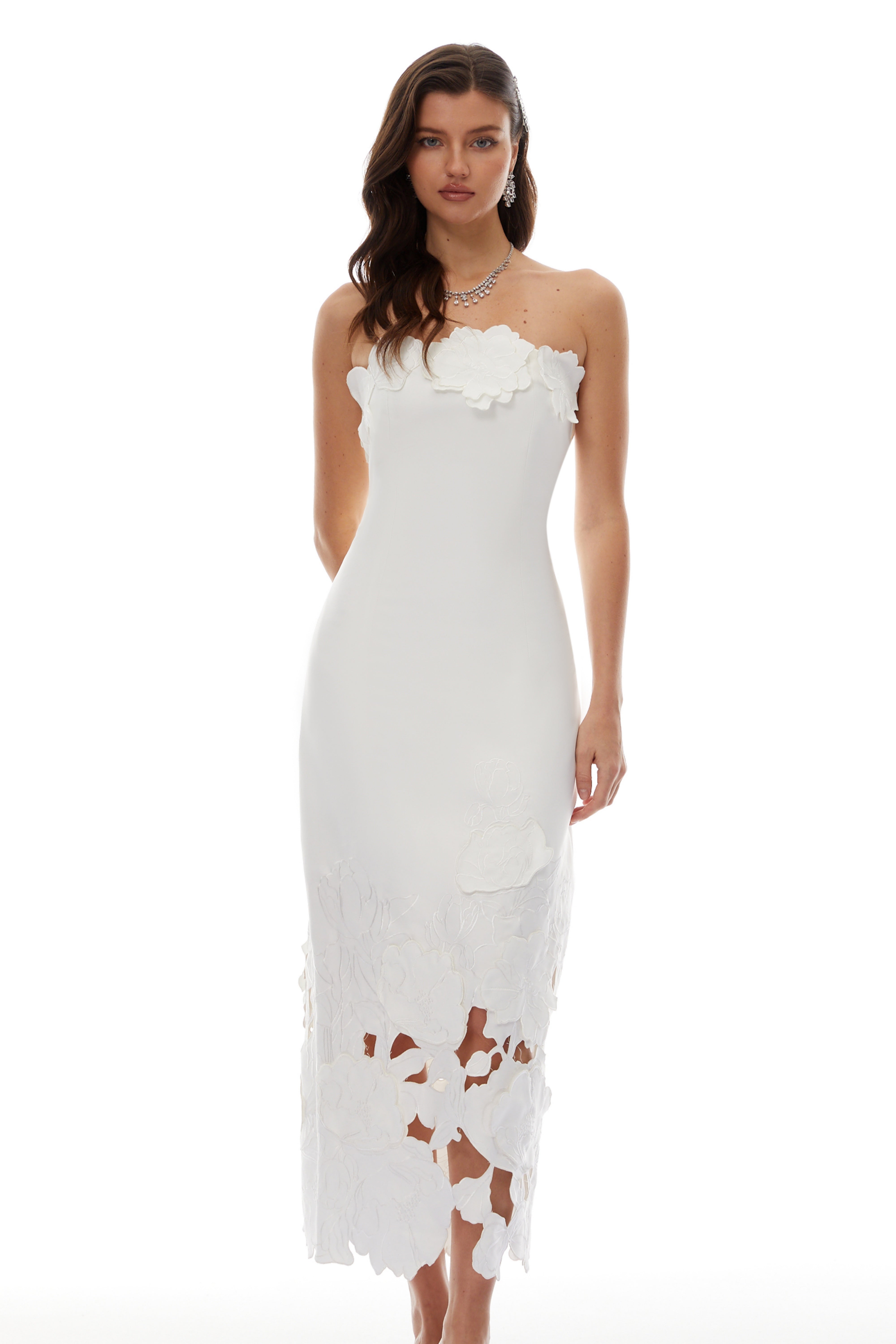 Strapless Floral Embroidered Maxi Dress