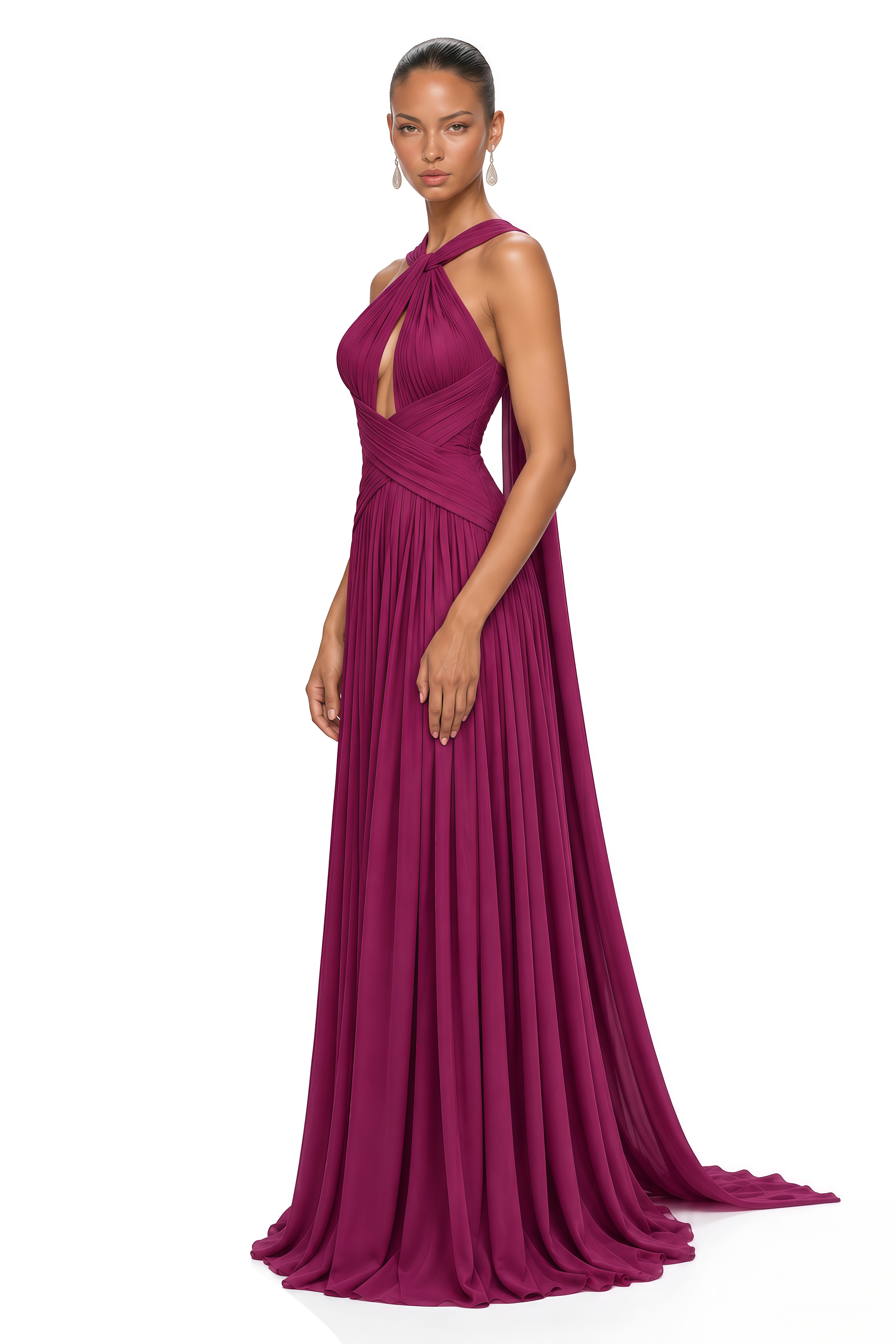 Ioana Purple Cross-Over Pleated Maxi Dress