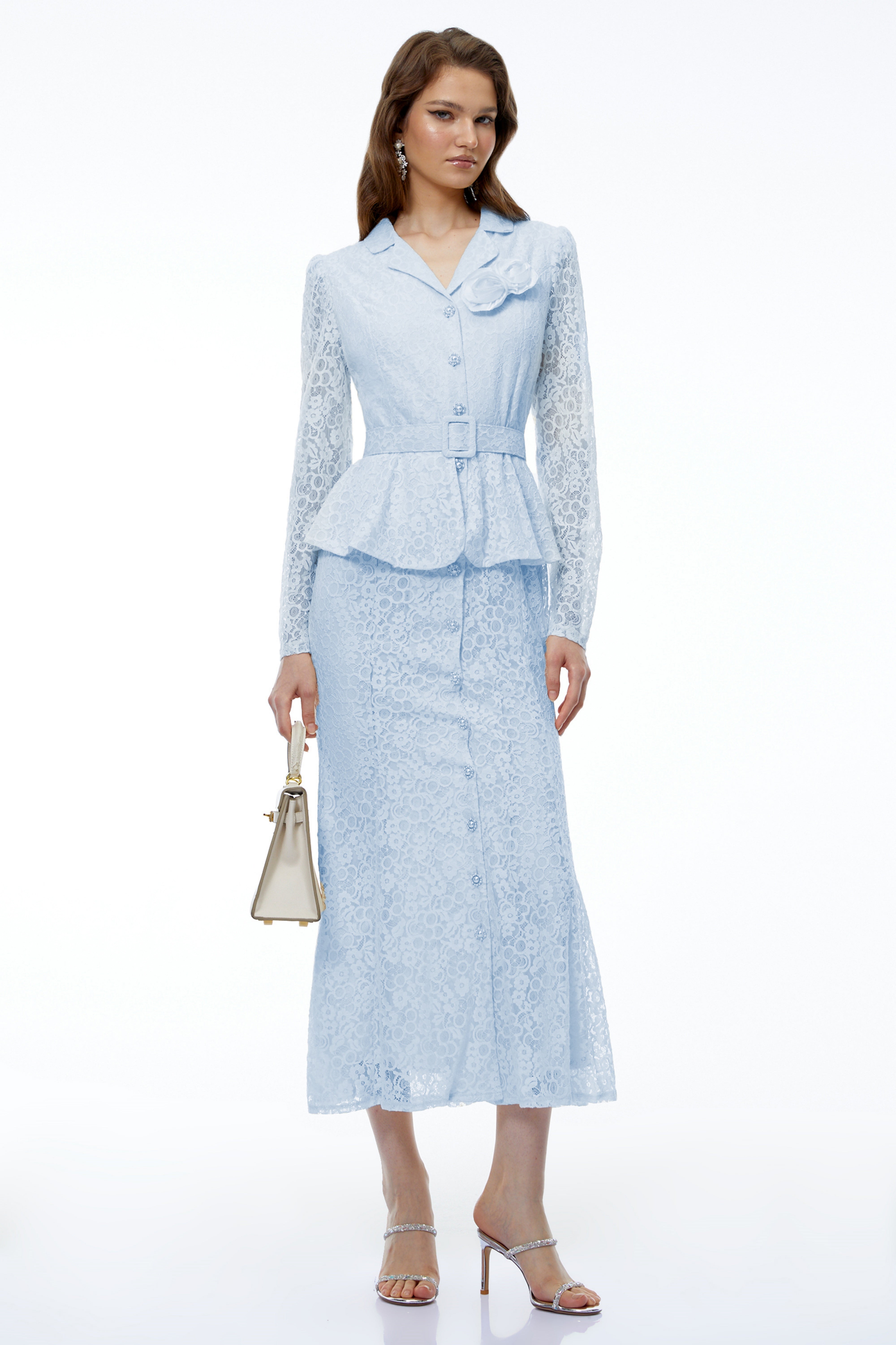 Iona Blue Lace Maxi Dress with 3D Florals – Miss Rosier - Women's
