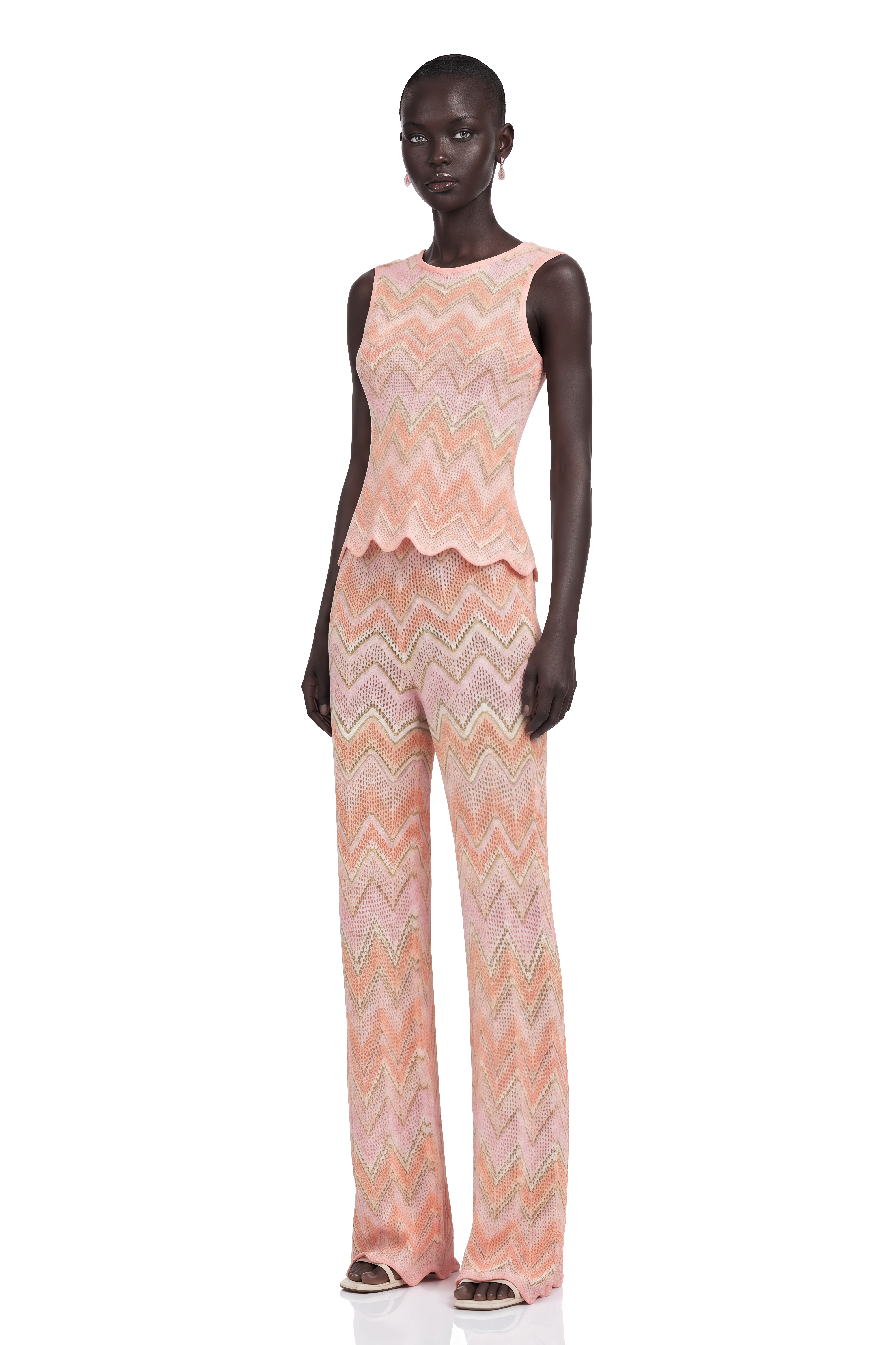 Irina Pink Zigzag Pointelle Knit Matching Set