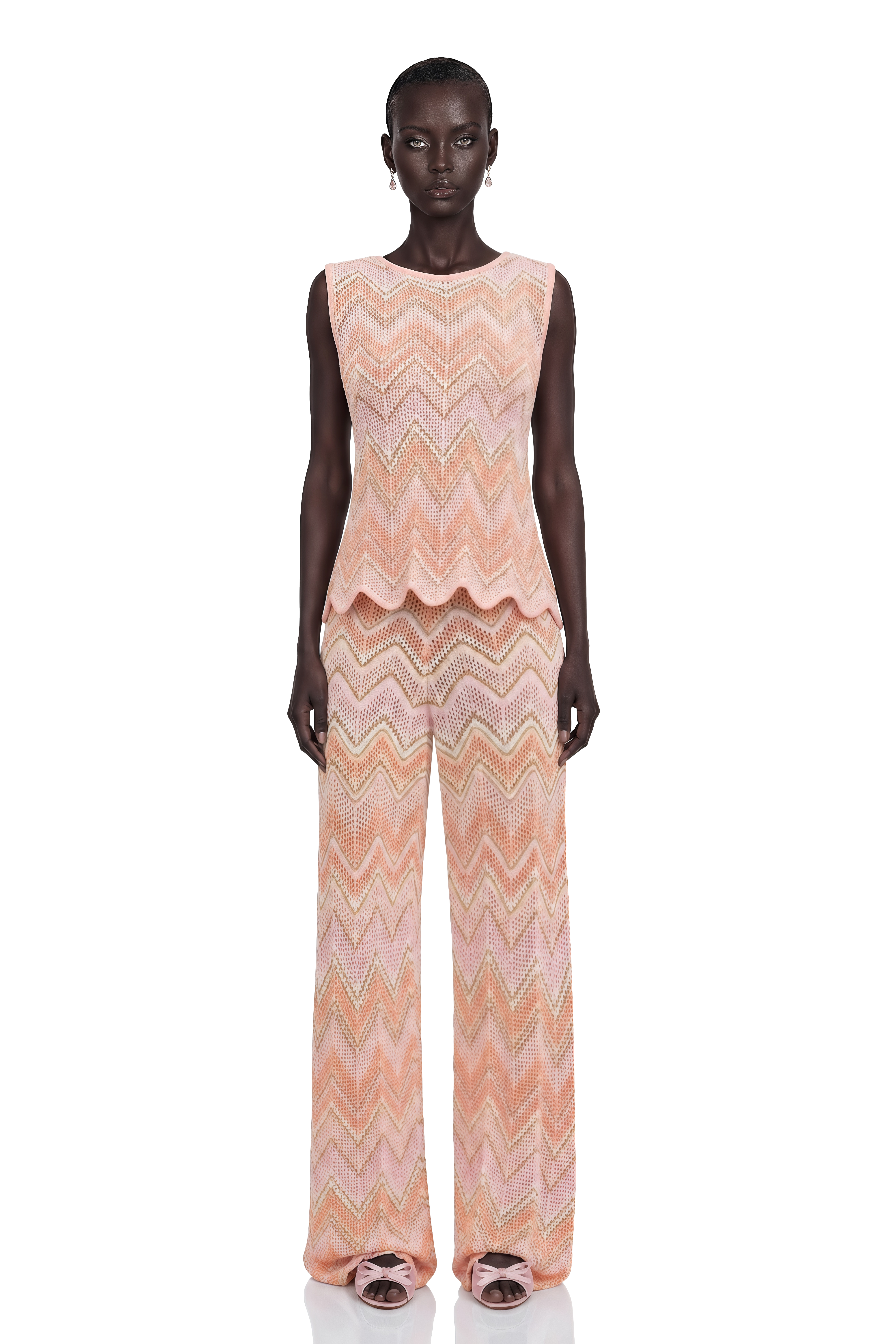 Irina Pink Zigzag Pointelle Knit Matching Set