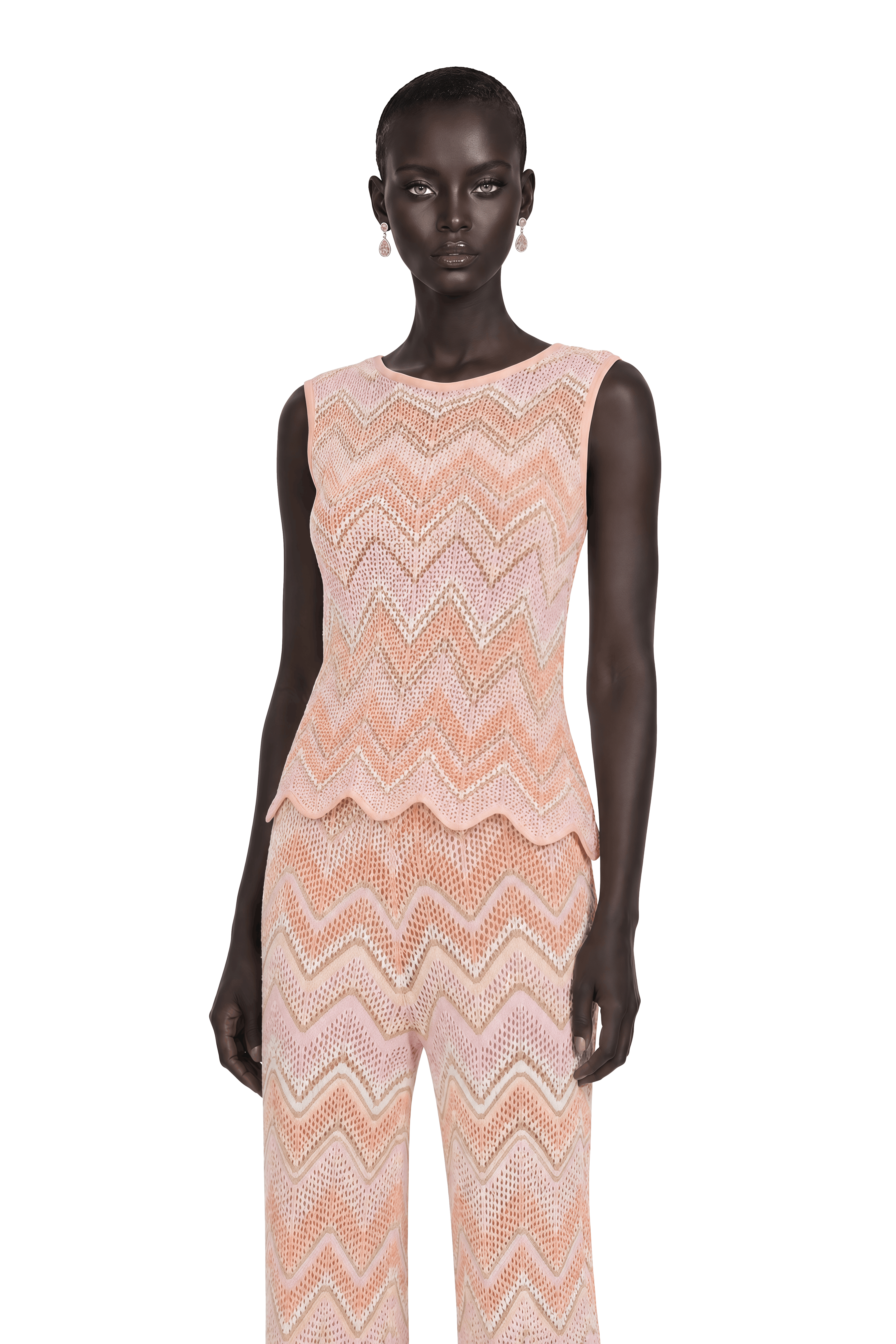 Irina Pink Zigzag Pointelle Knit Matching Set