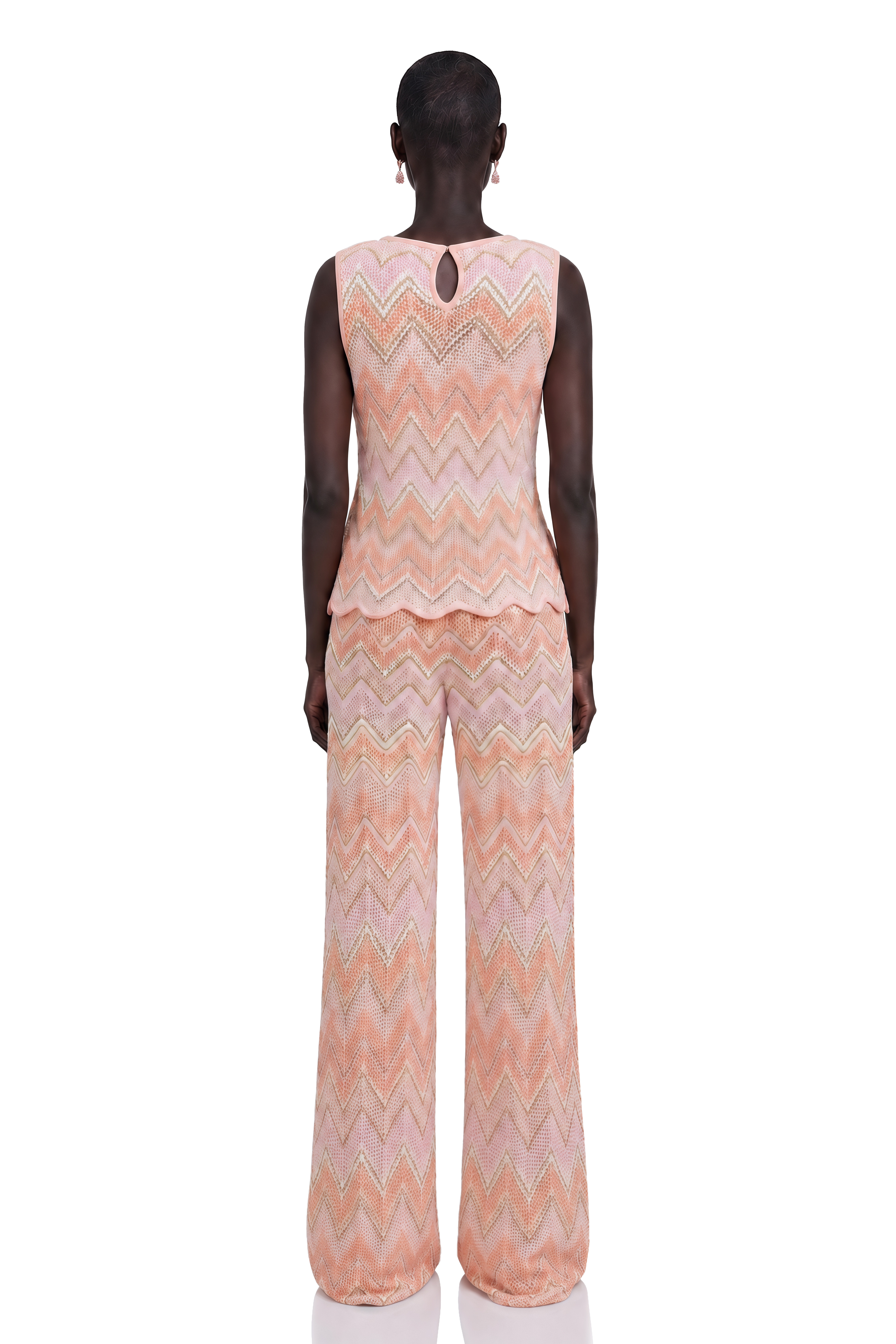 Irina Pink Zigzag Pointelle Knit Matching Set