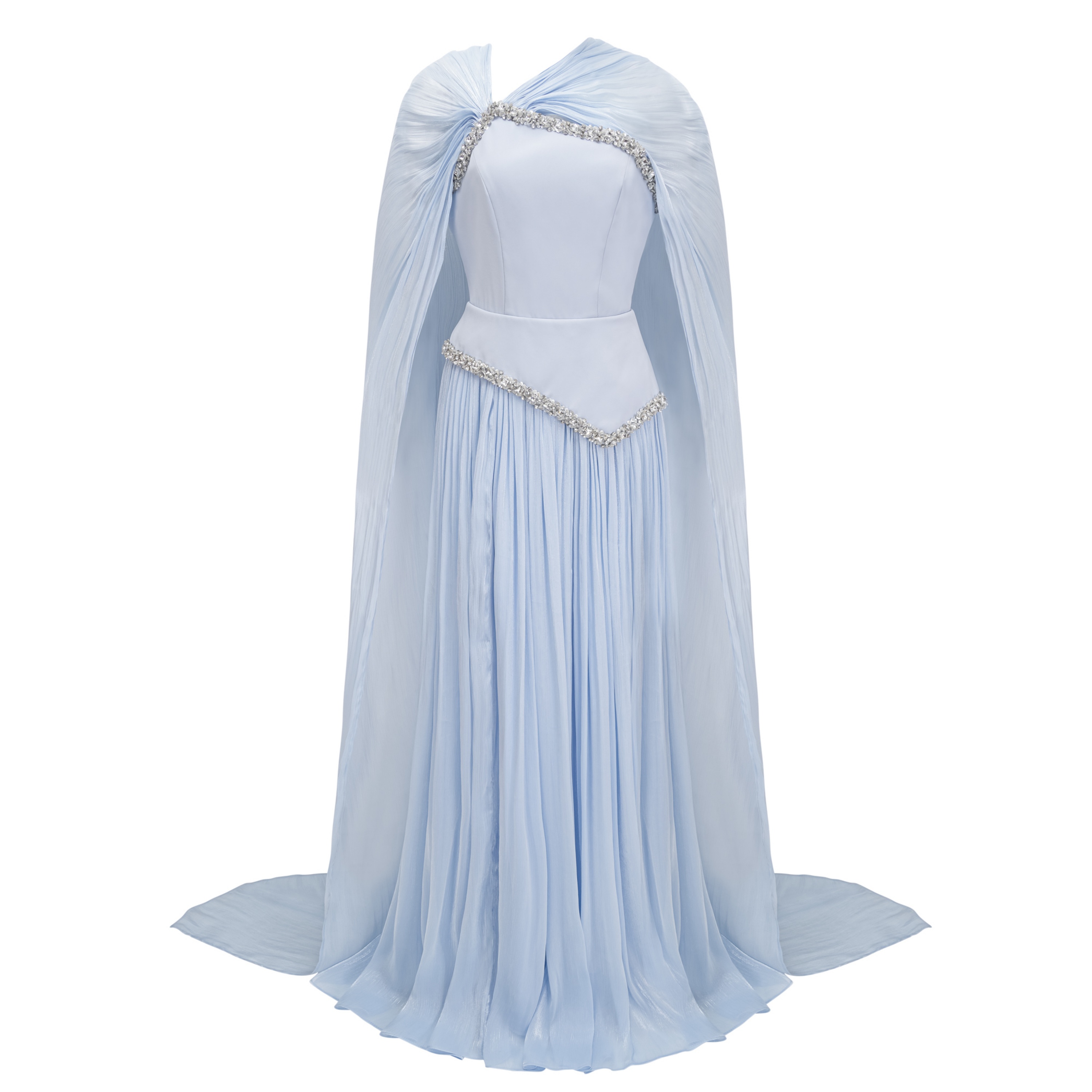 Iris Blue Embellished Asymmetrical Maxi Dress with Cape