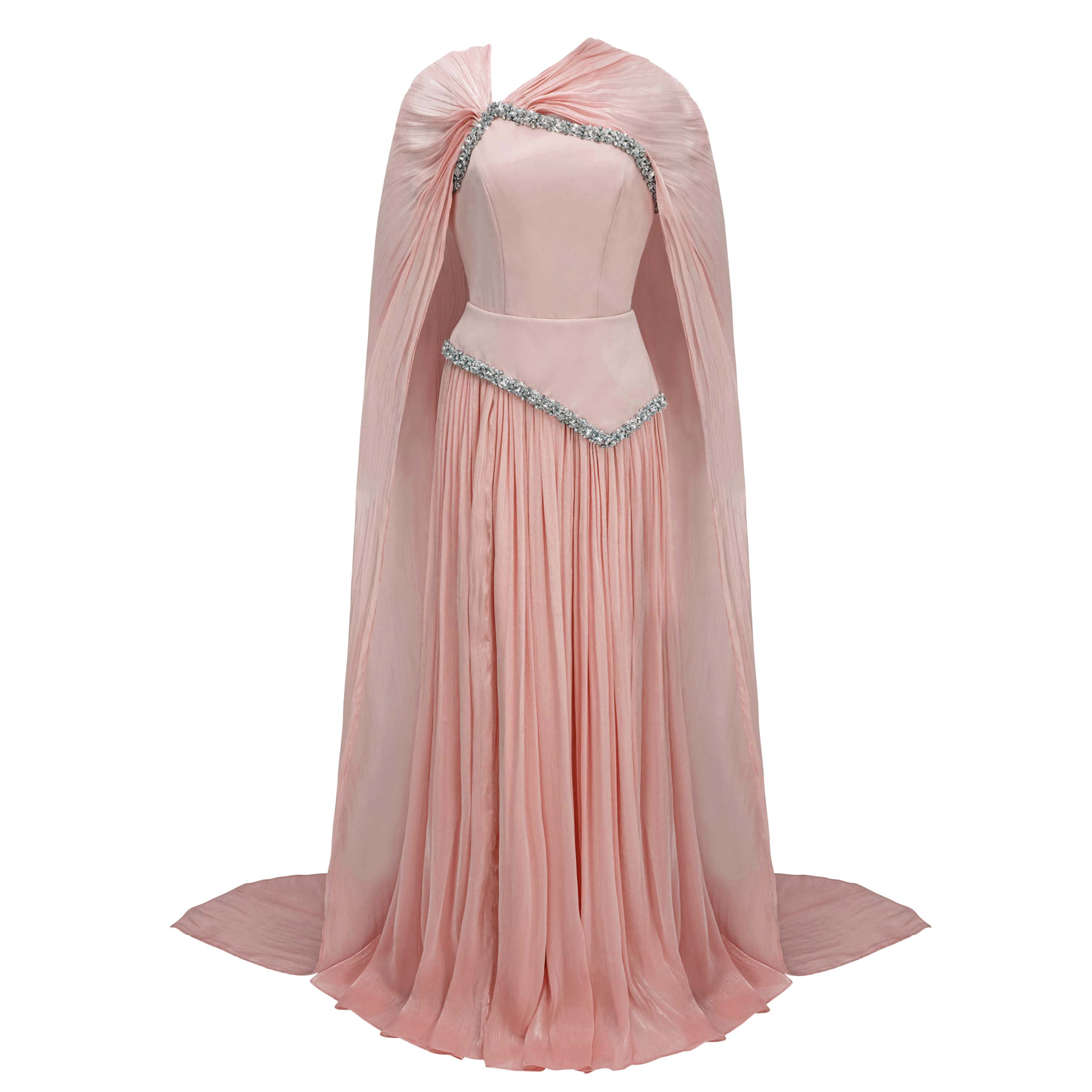 Iris Pink Embellished Asymmetrical Maxi Dress with Cape