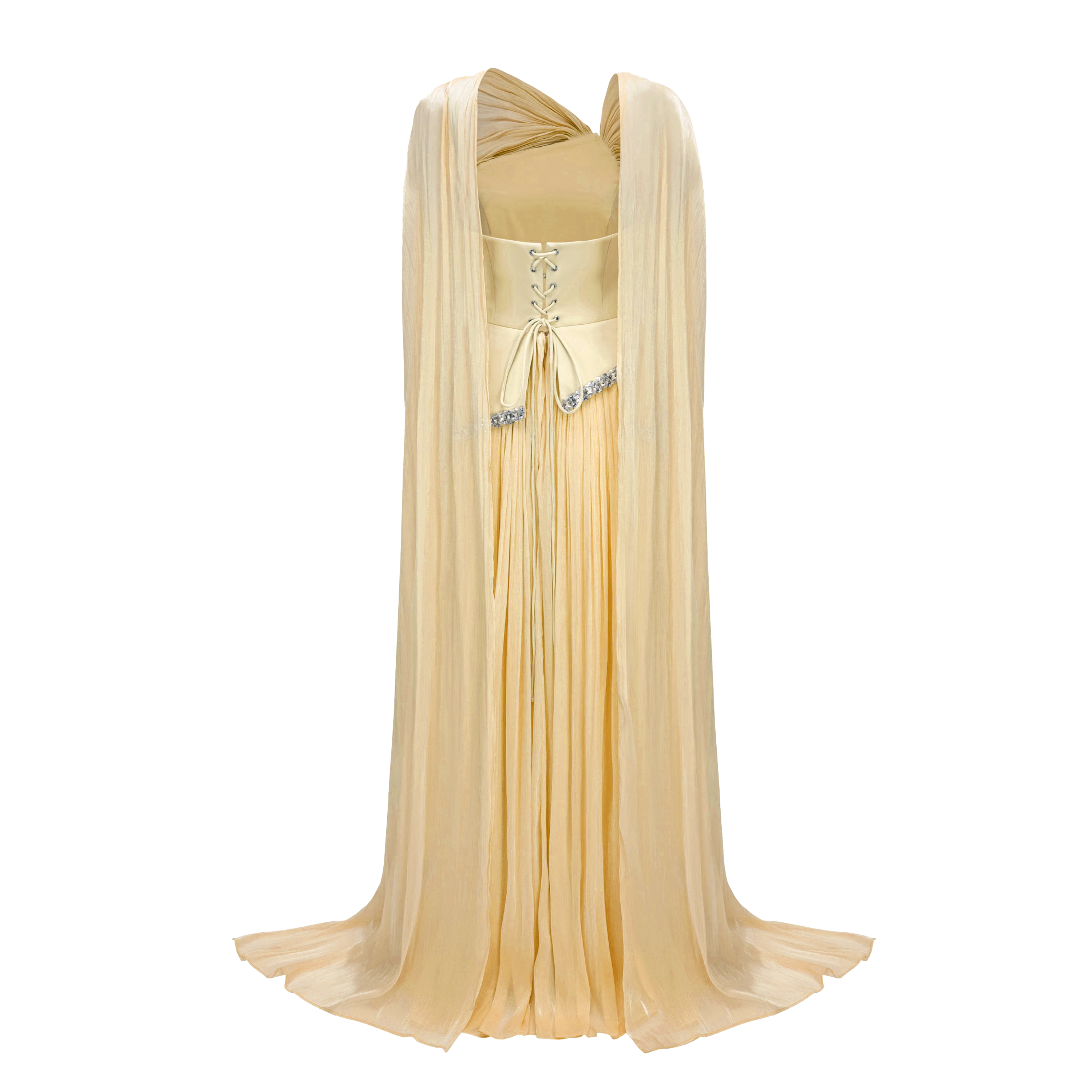 Iris Yellow Embellished Asymmetrical Maxi Dress with Cape