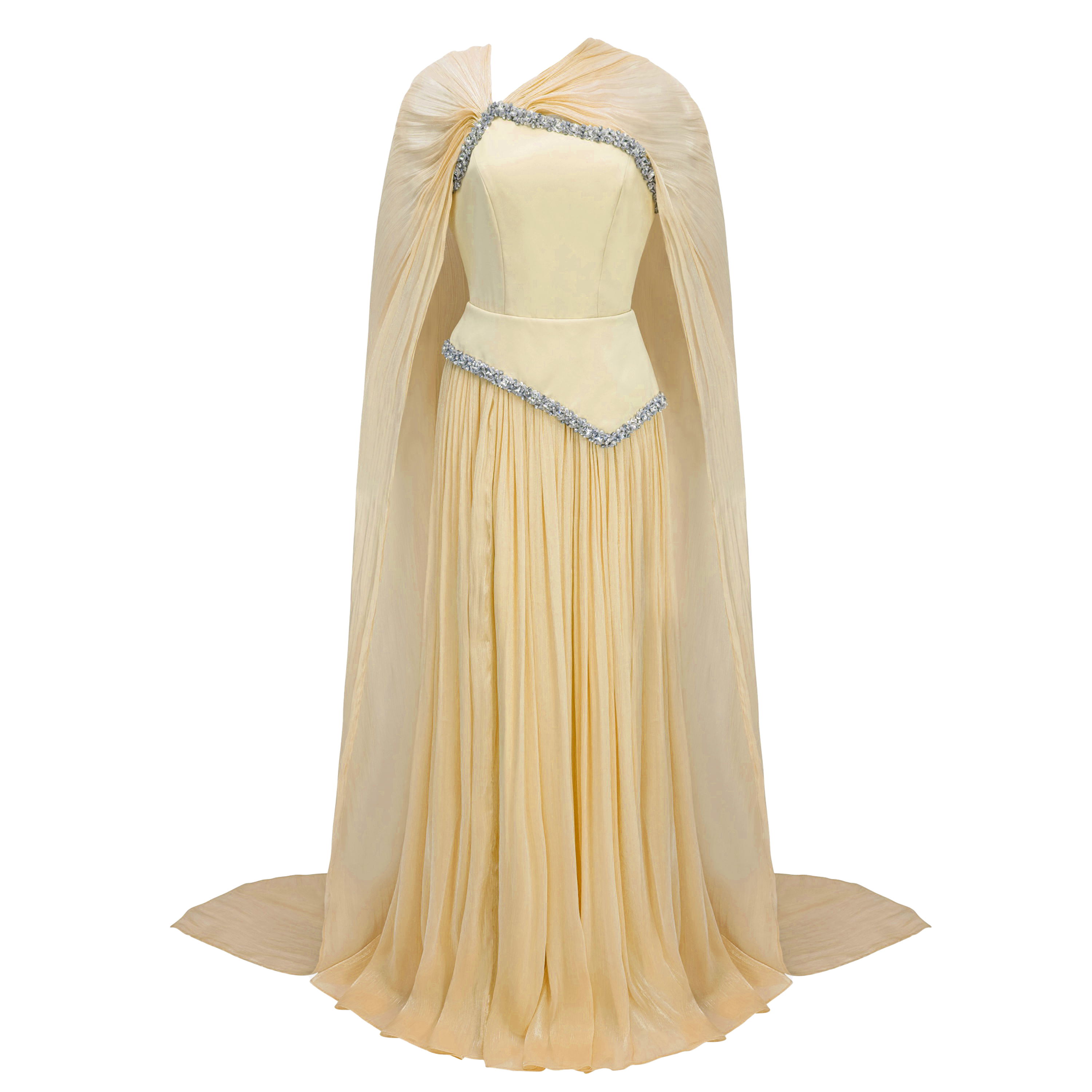 Iris Yellow Embellished Asymmetrical Maxi Dress with Cape