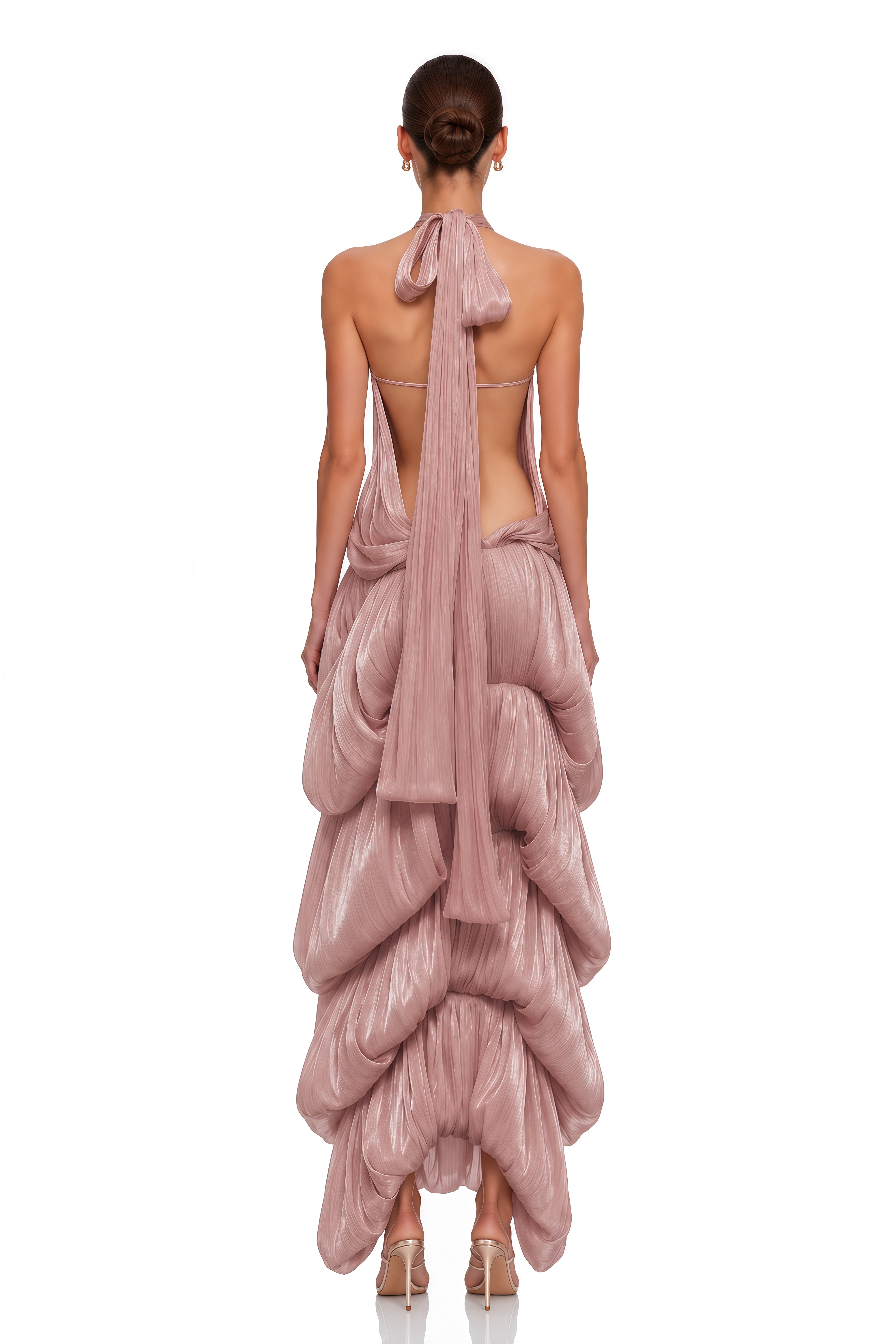 Isabella Blush Pink Sculptural Draped Halterneck Maxi Dress