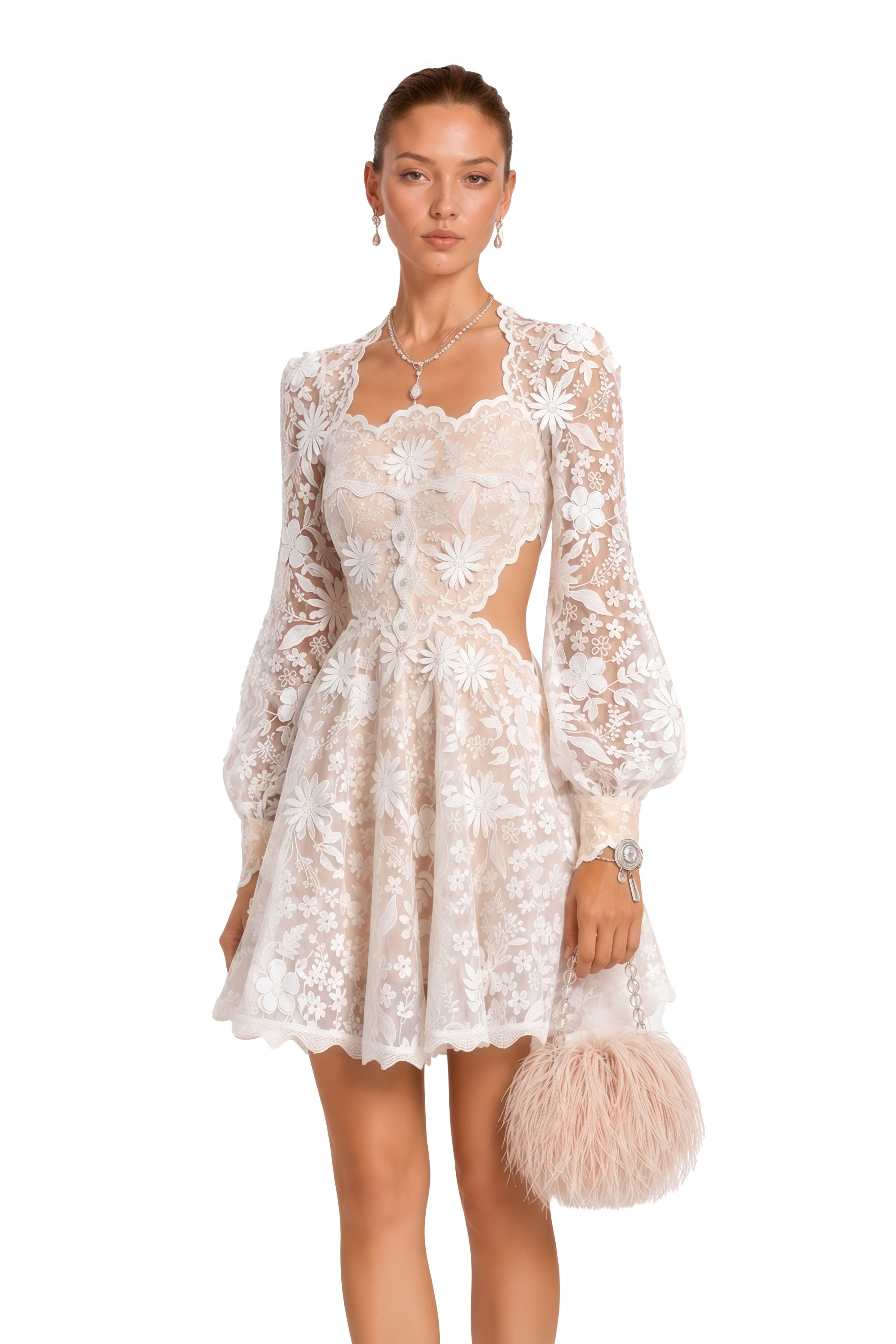 Isadora White Floral Embroidered Lace Mini Dress