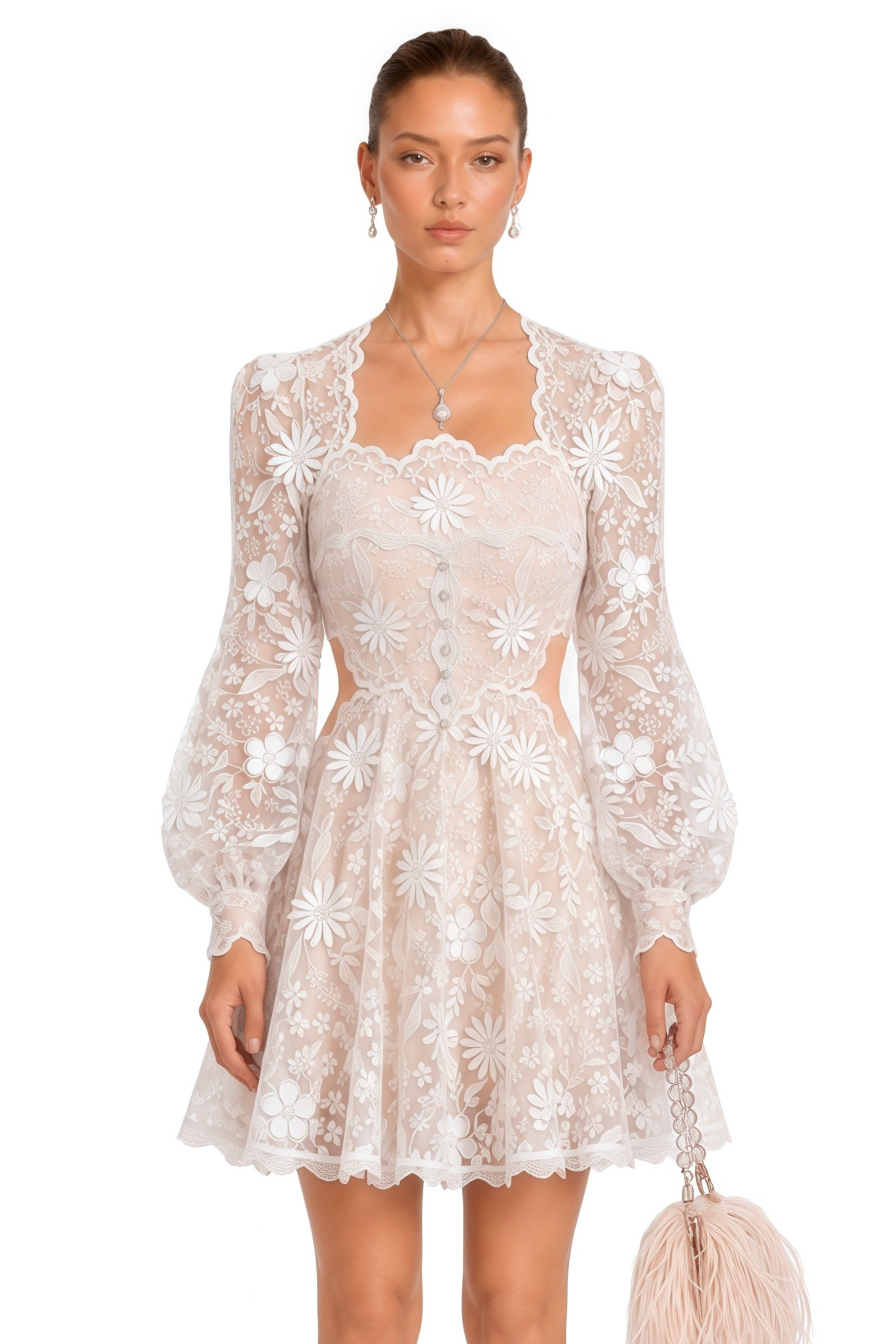 Isadora White Floral Embroidered Lace Mini Dress