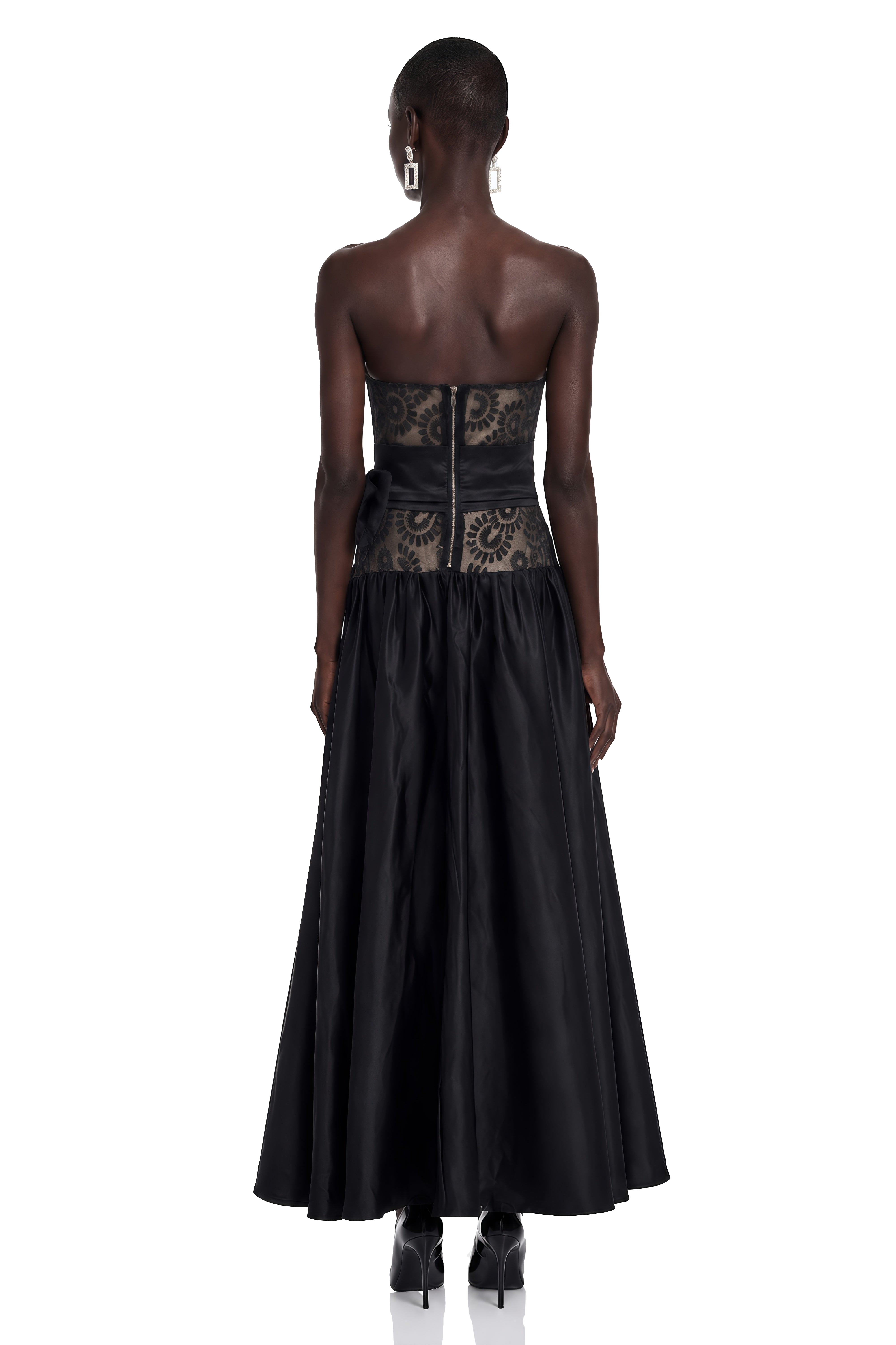 Isadora Black Geometric Print Off Shoulder Maxi Dress with Bow