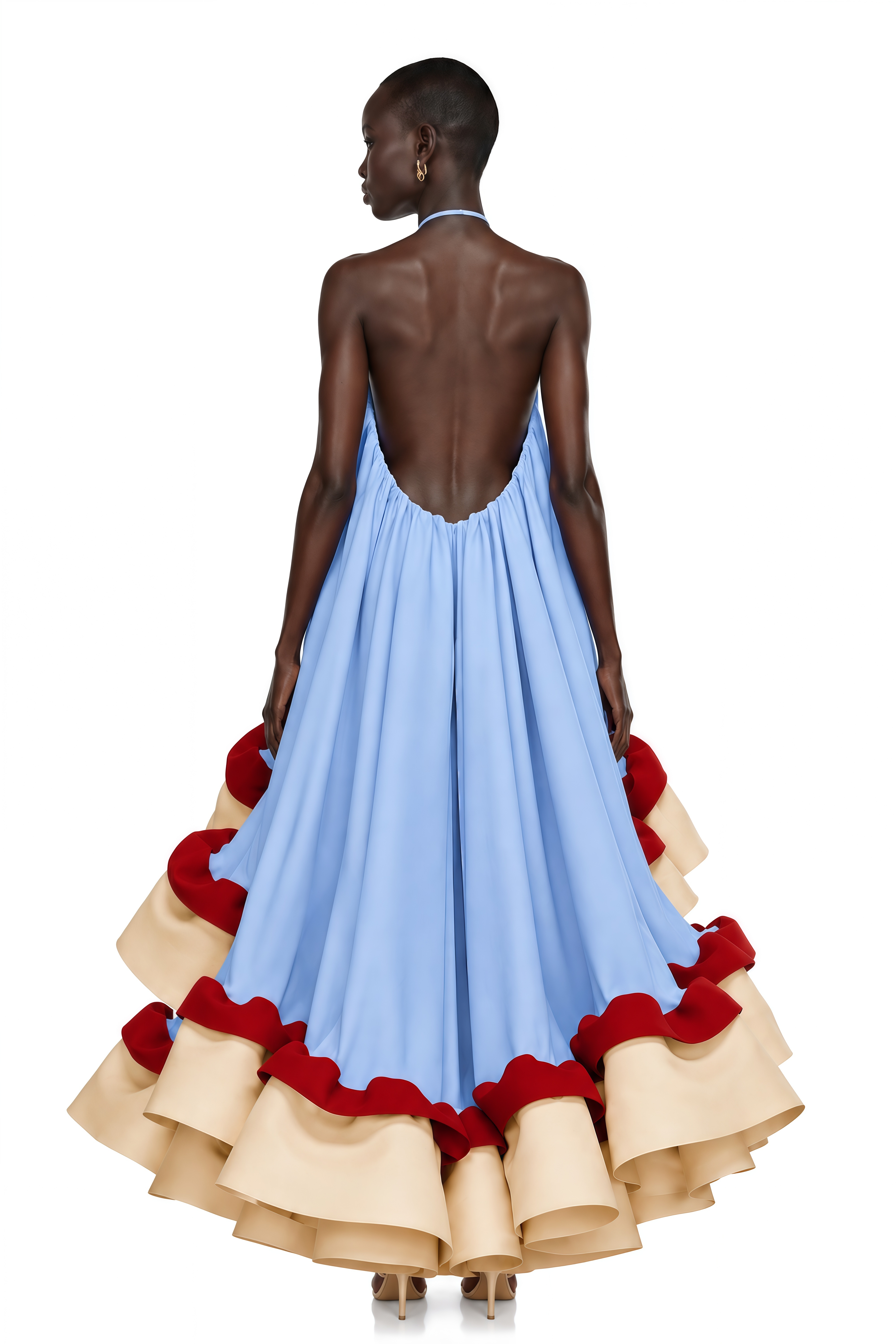 Isaline Light Blue Color Block Tiered Ruffle Maxi Dress