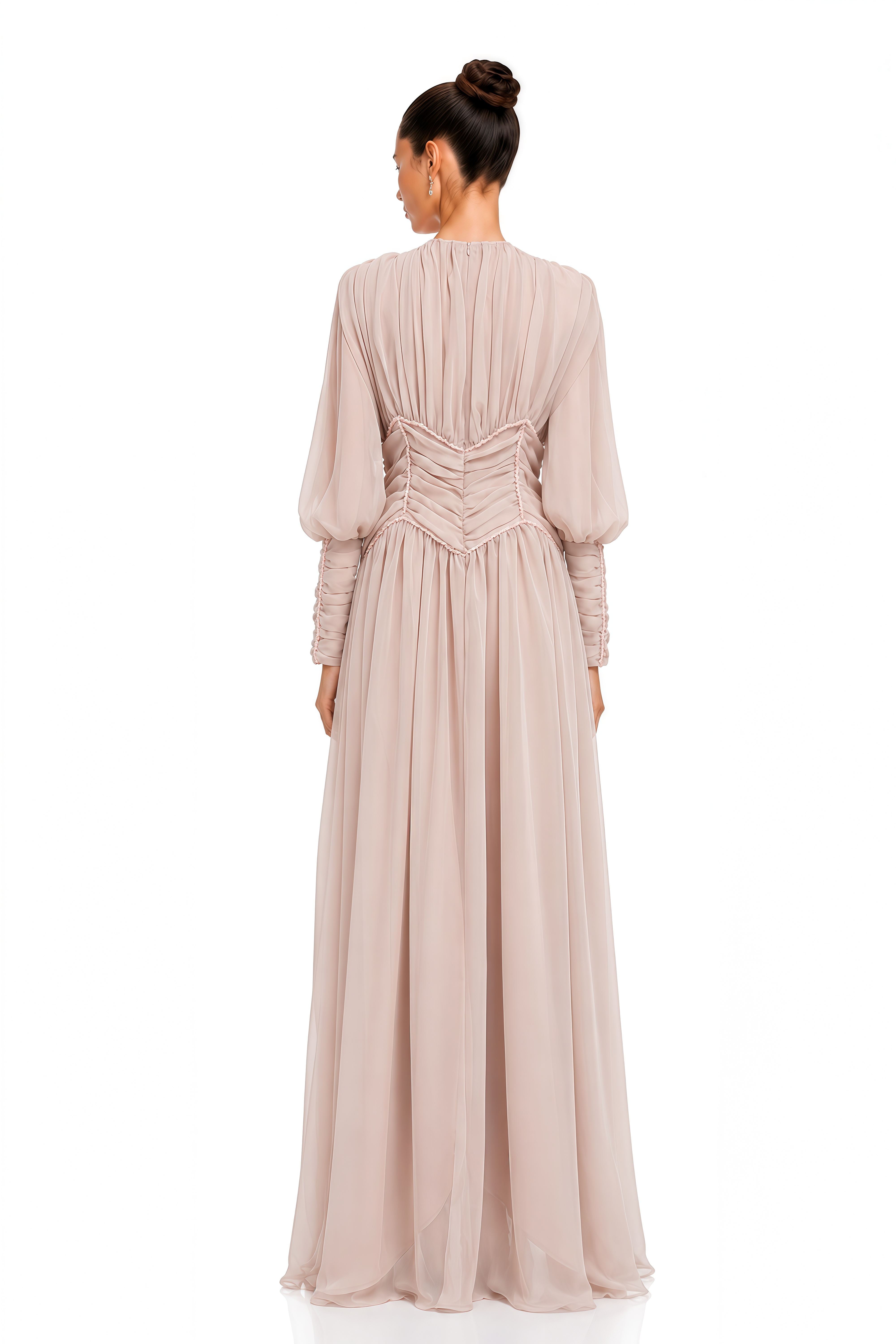 Isla Pink Ruched Waist Long Sleeve Maxi Dress