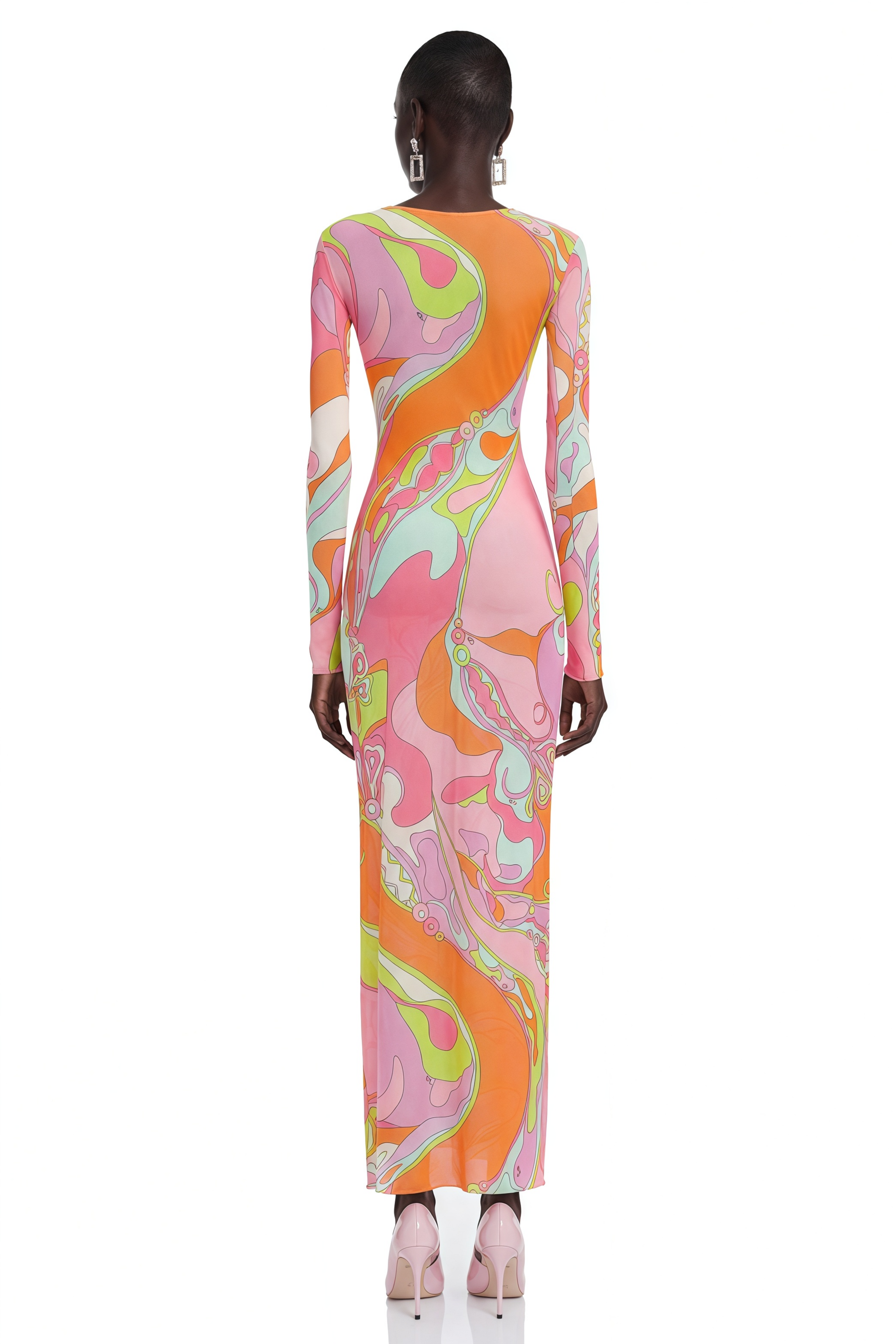 Ismeria Pink Printed Long Sleeve Maxi Dress
