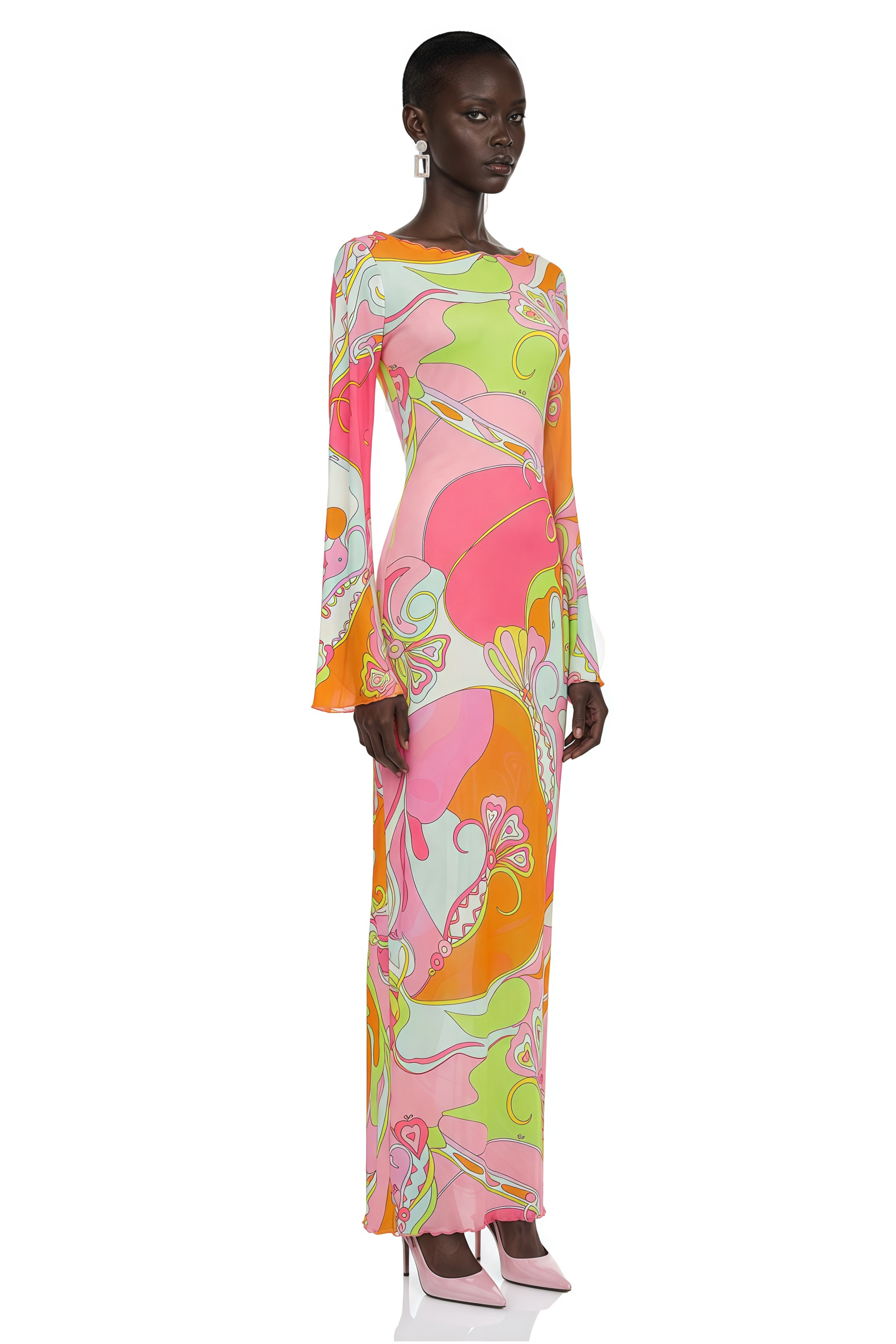 Ismeria Pink Printed Long Sleeve Maxi Dress