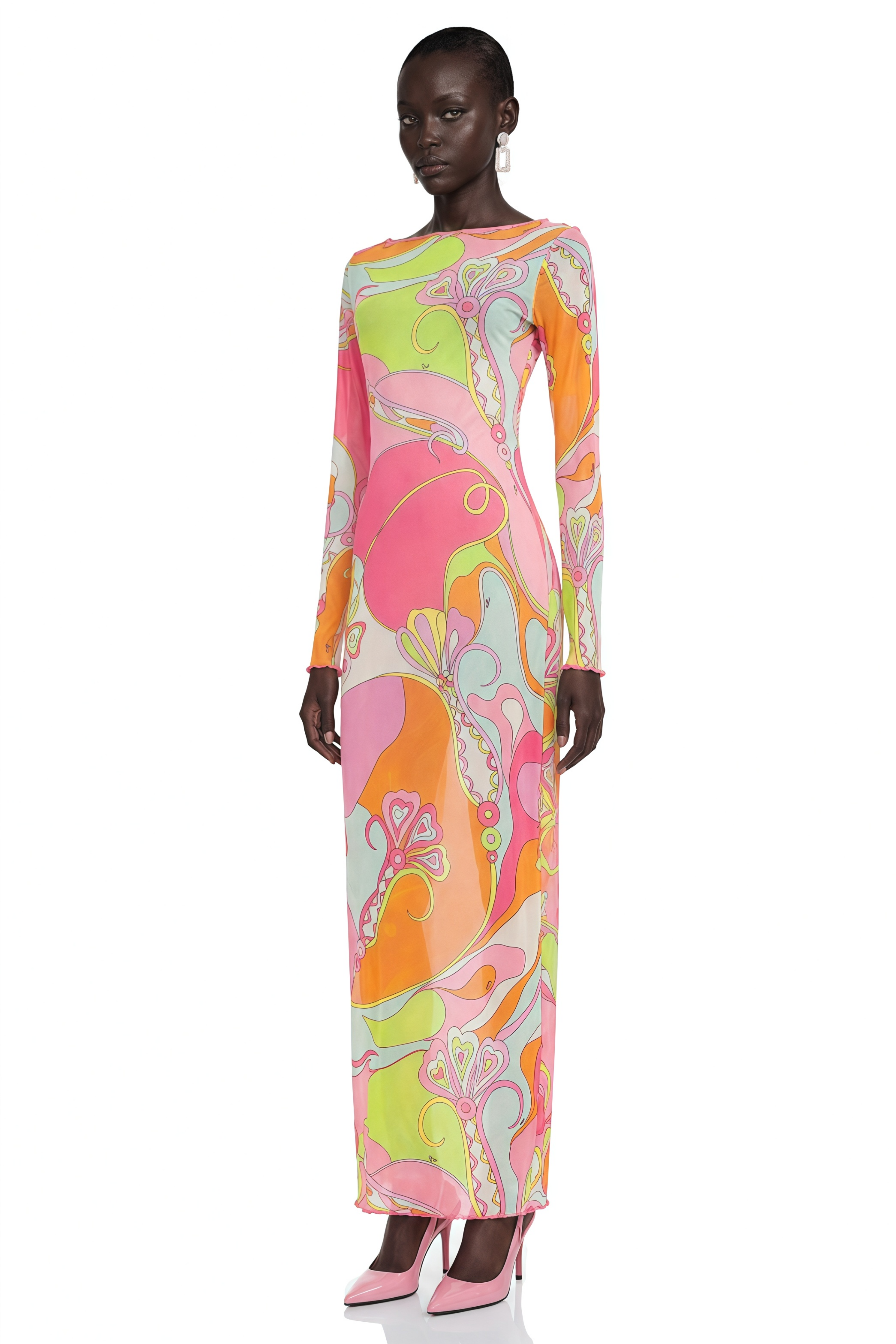 Ismeria Pink Printed Long Sleeve Maxi Dress