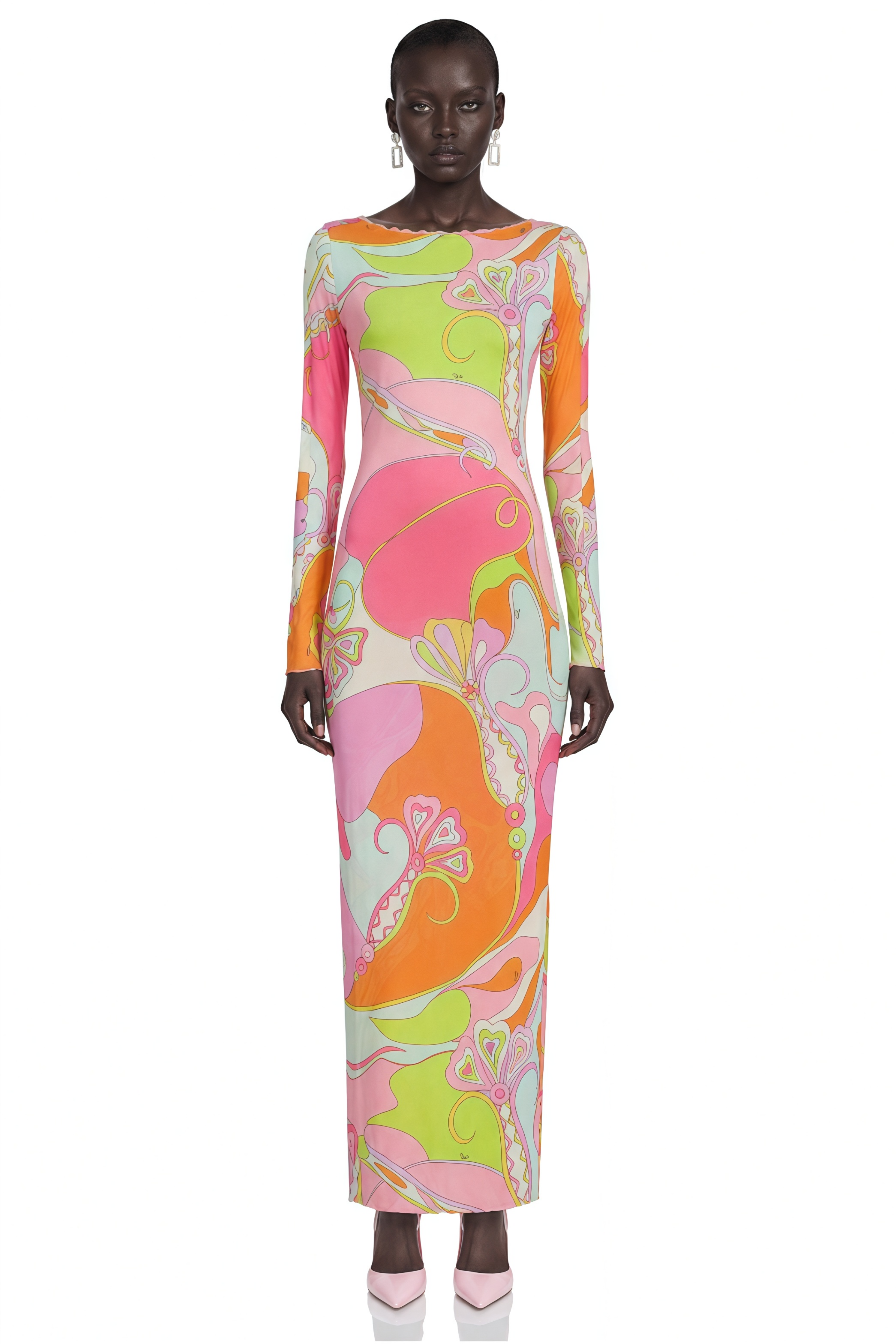 Ismeria Pink Printed Long Sleeve Maxi Dress